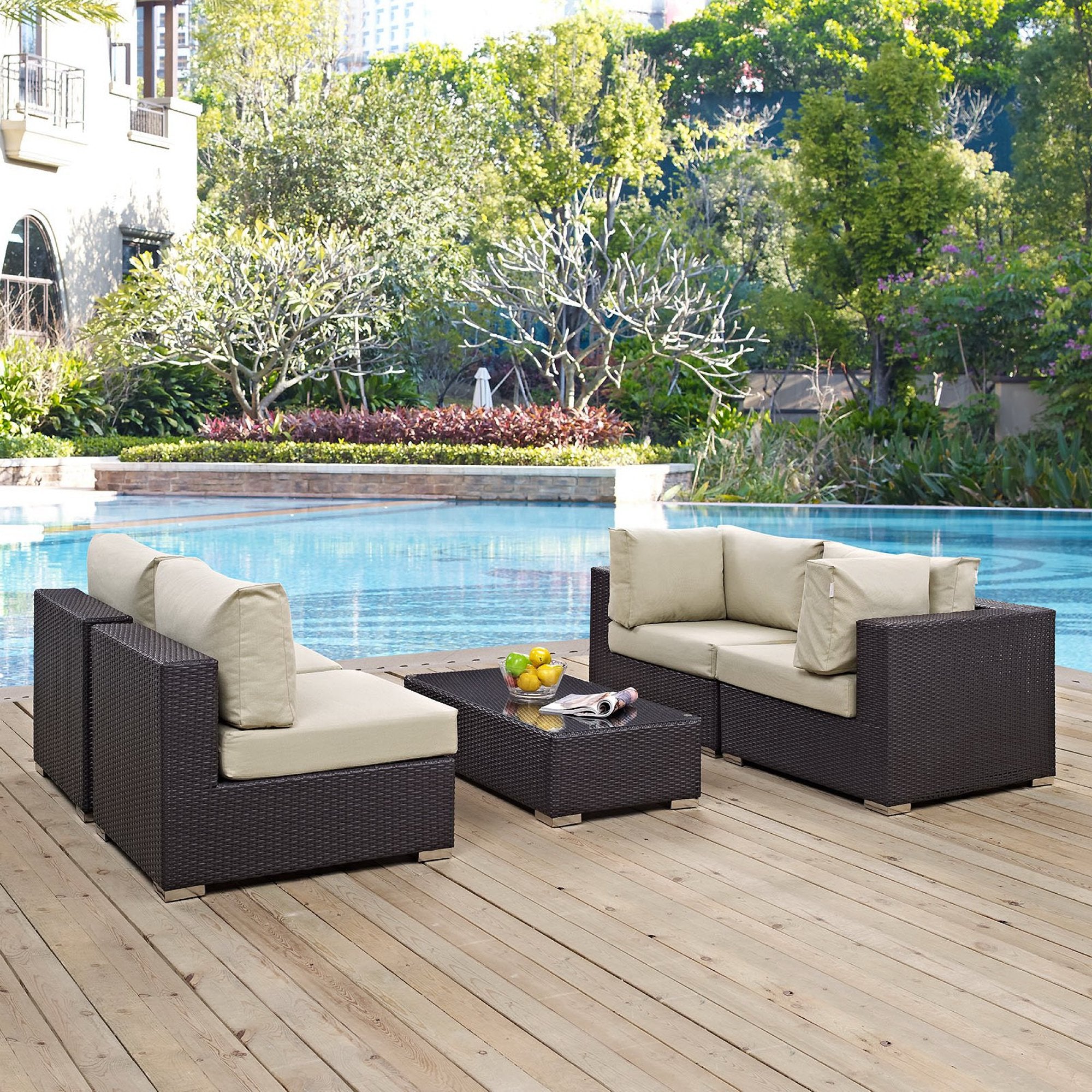 Modway Convene 5 Piece Outdoor Patio Sectional Set