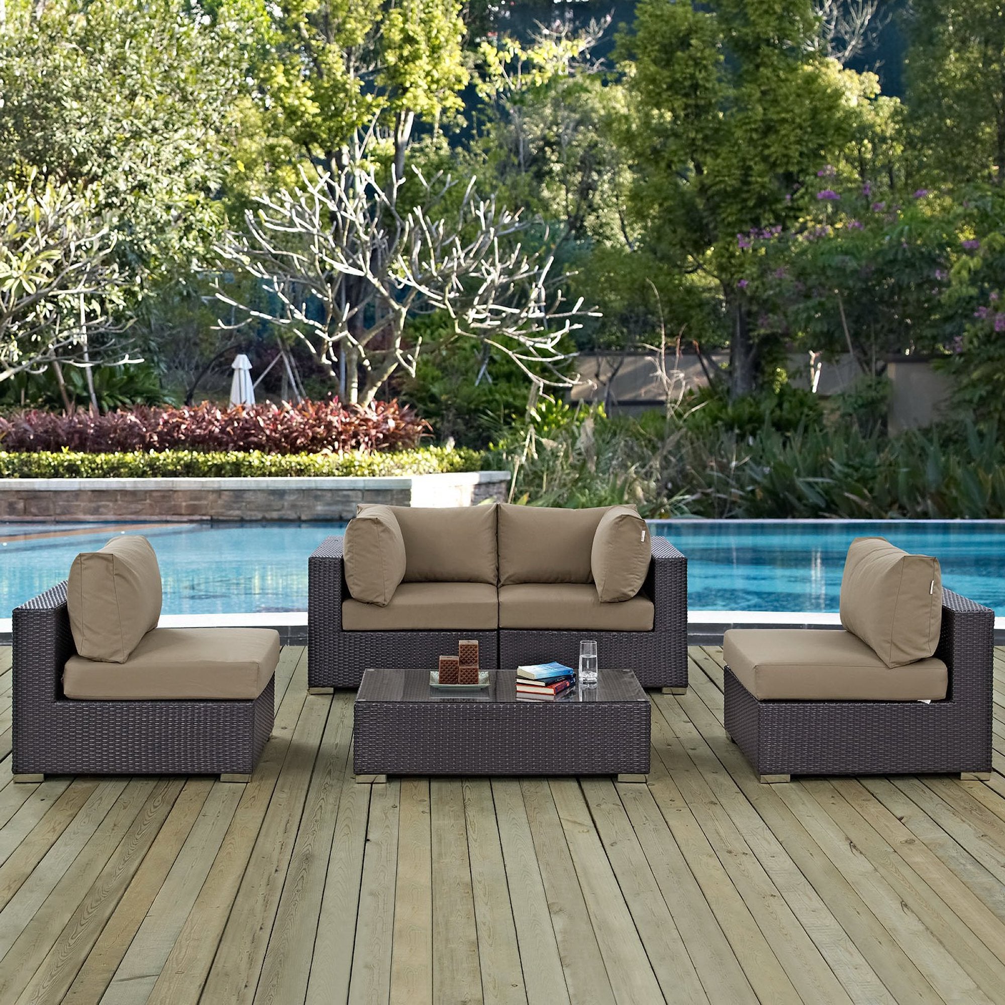 Modway Convene 5 Piece Outdoor Patio Sectional Set