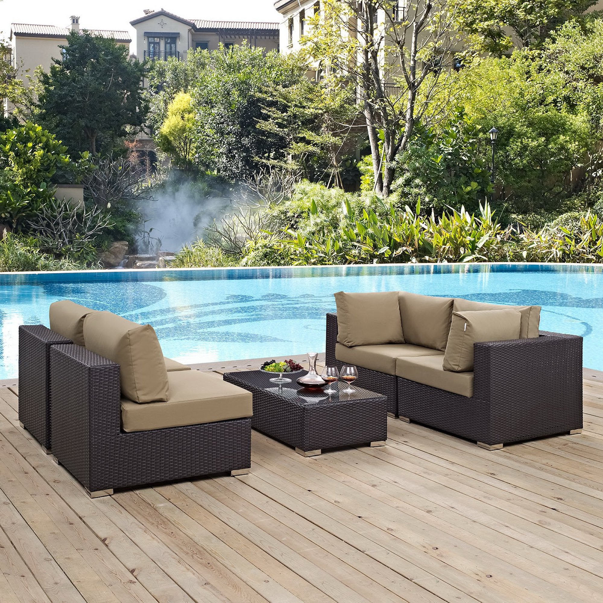 Modway Convene 5 Piece Outdoor Patio Sectional Set