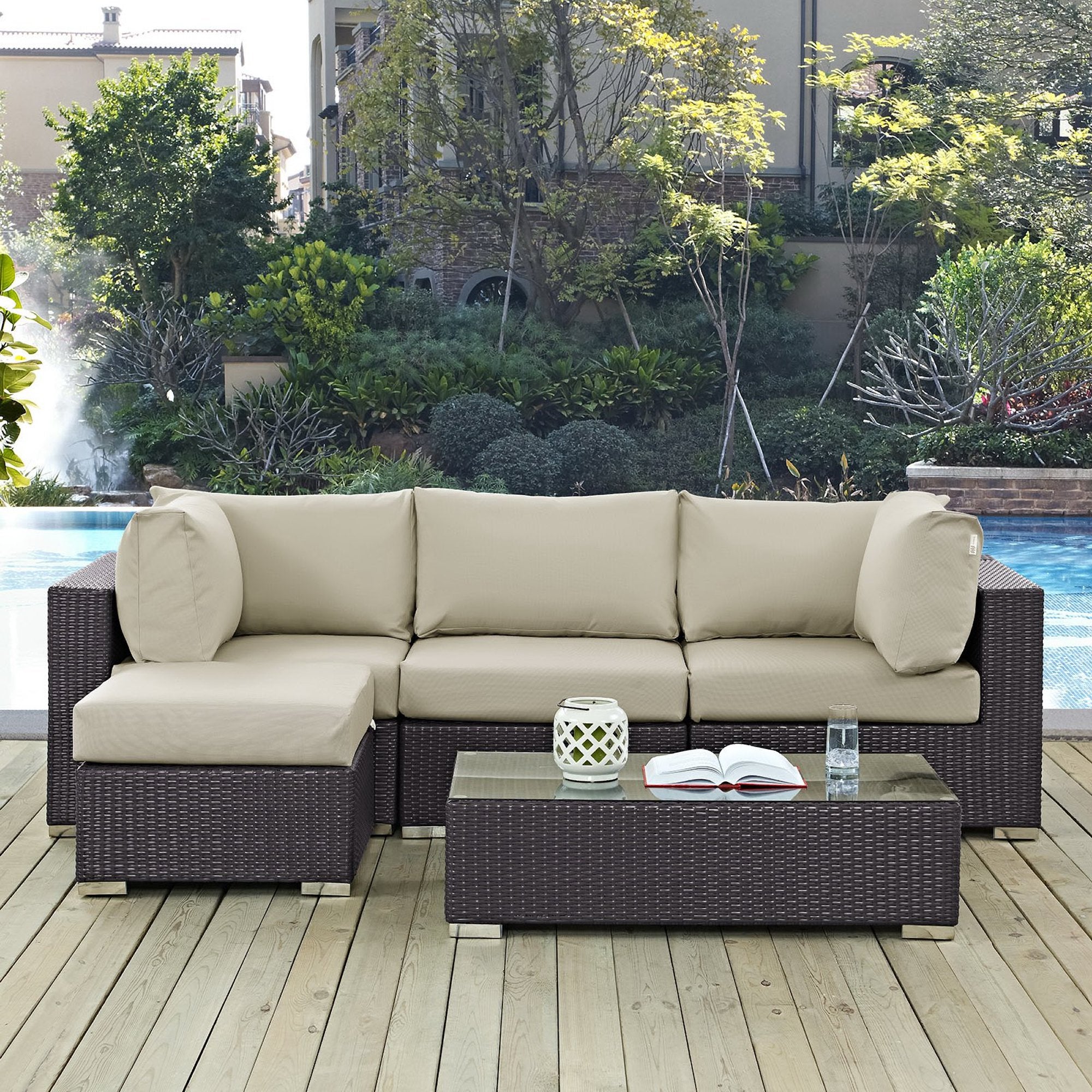 Modway Convene 5 Piece Outdoor Patio Sectional Set