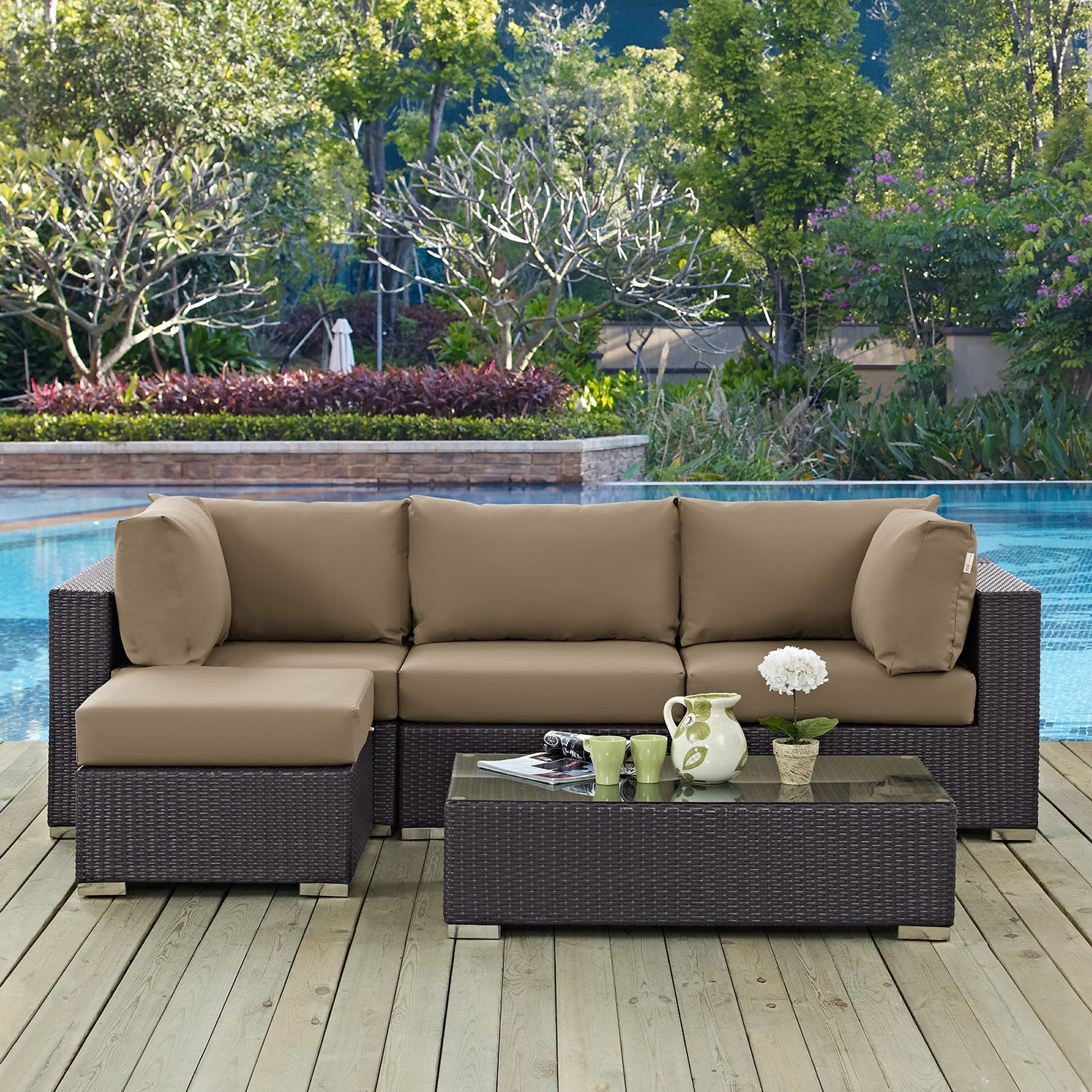 Modway Convene 5 Piece Outdoor Patio Sectional Set