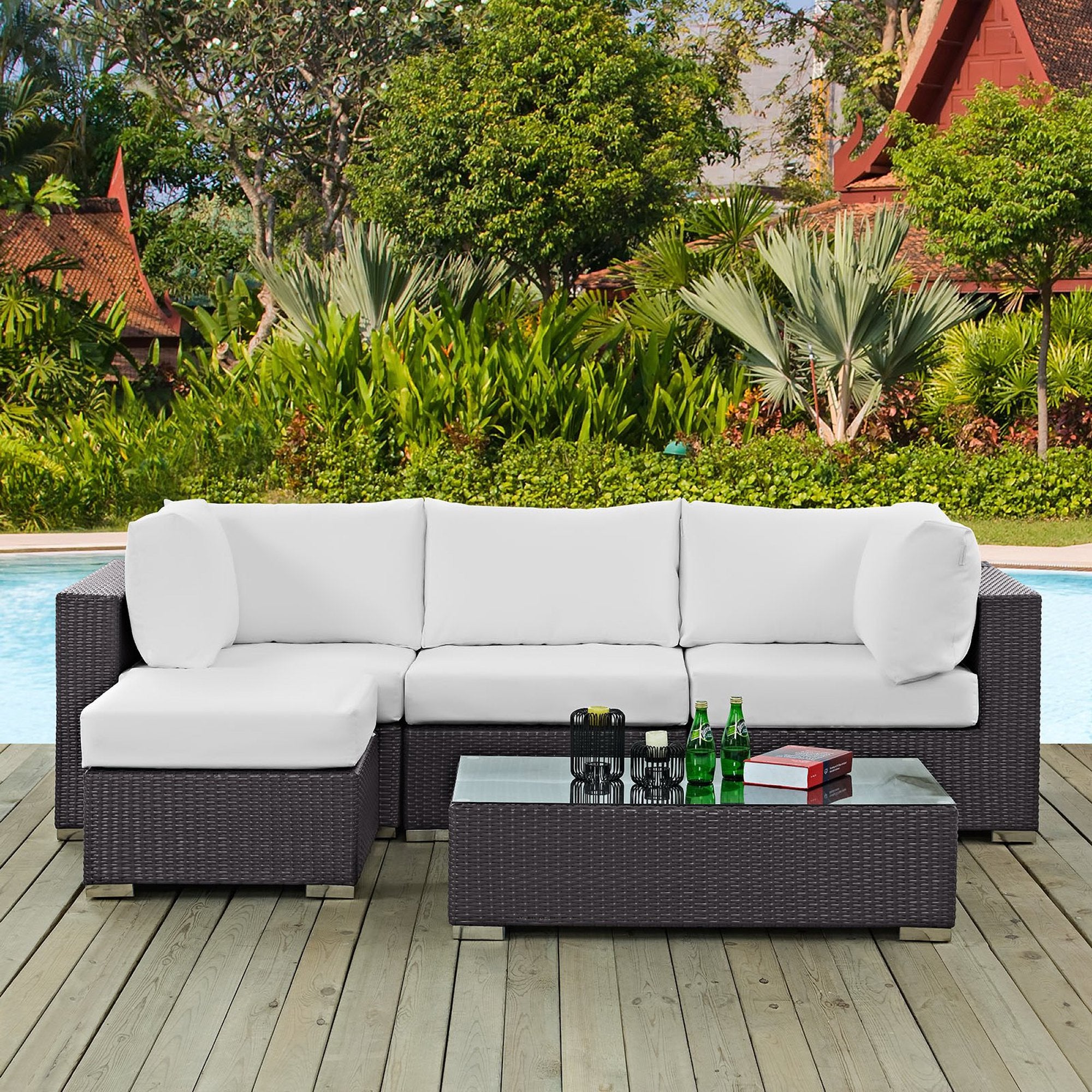 Modway Convene 5 Piece Outdoor Patio Sectional Set