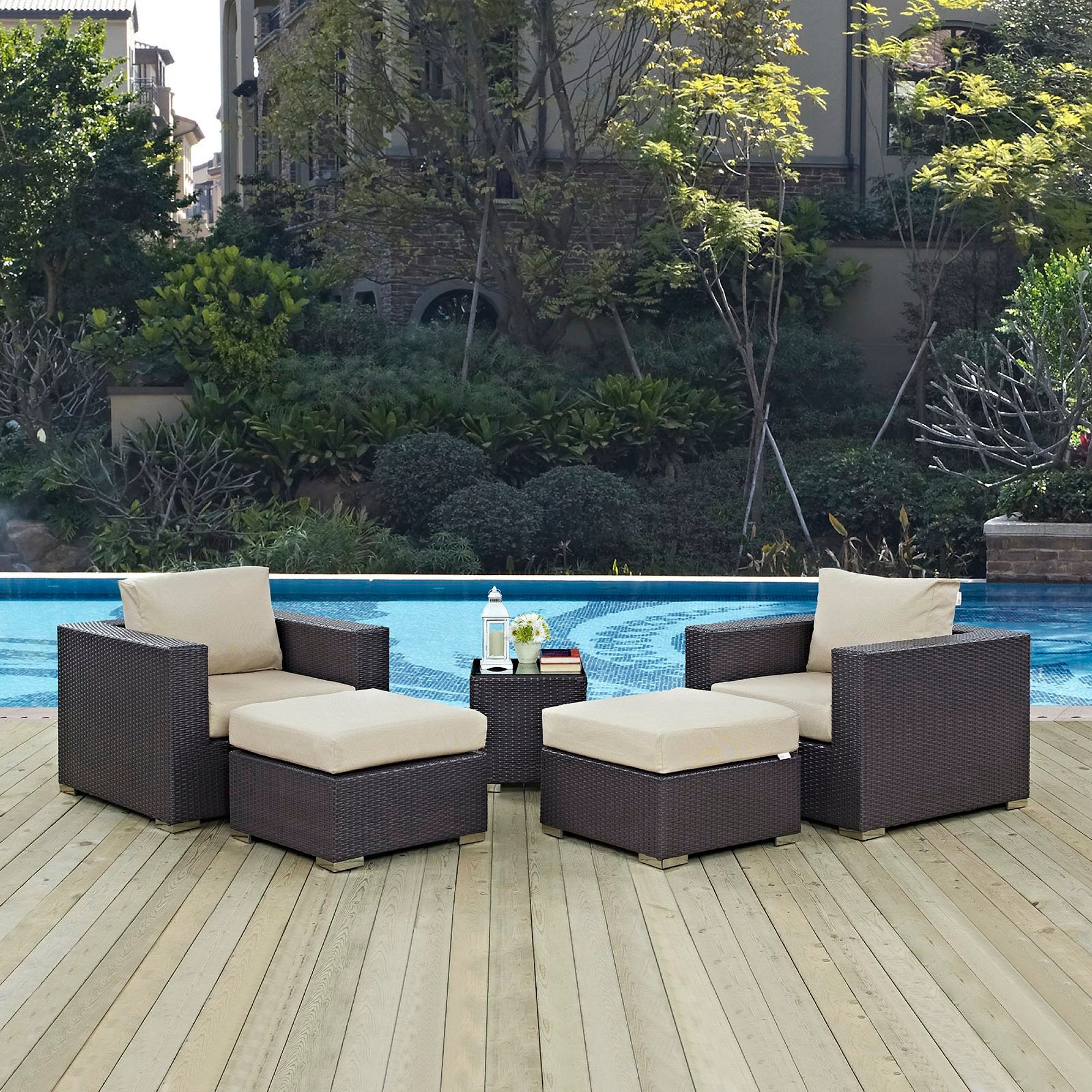 Modway Convene 5 Piece Outdoor Patio Sectional Set