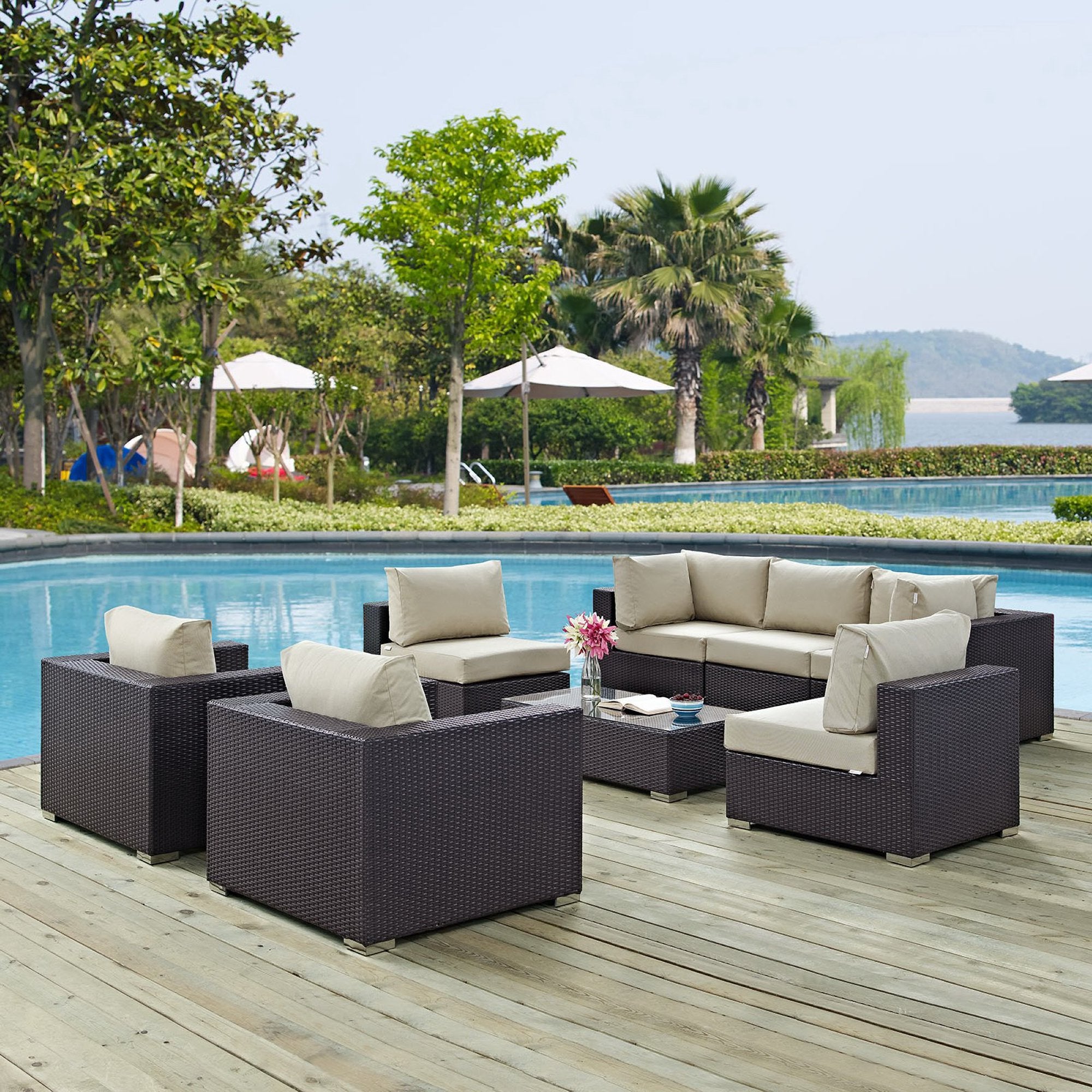 Modway Convene 8 Piece Outdoor Patio Sectional Set