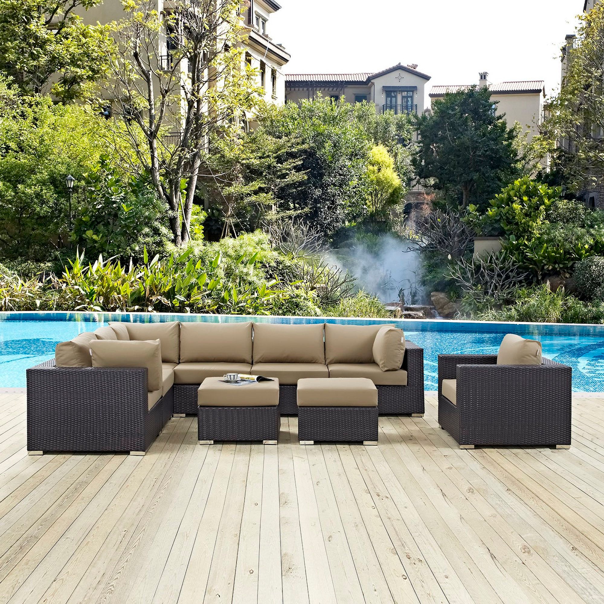 Modway Convene 9 Piece Outdoor Patio Sectional Set