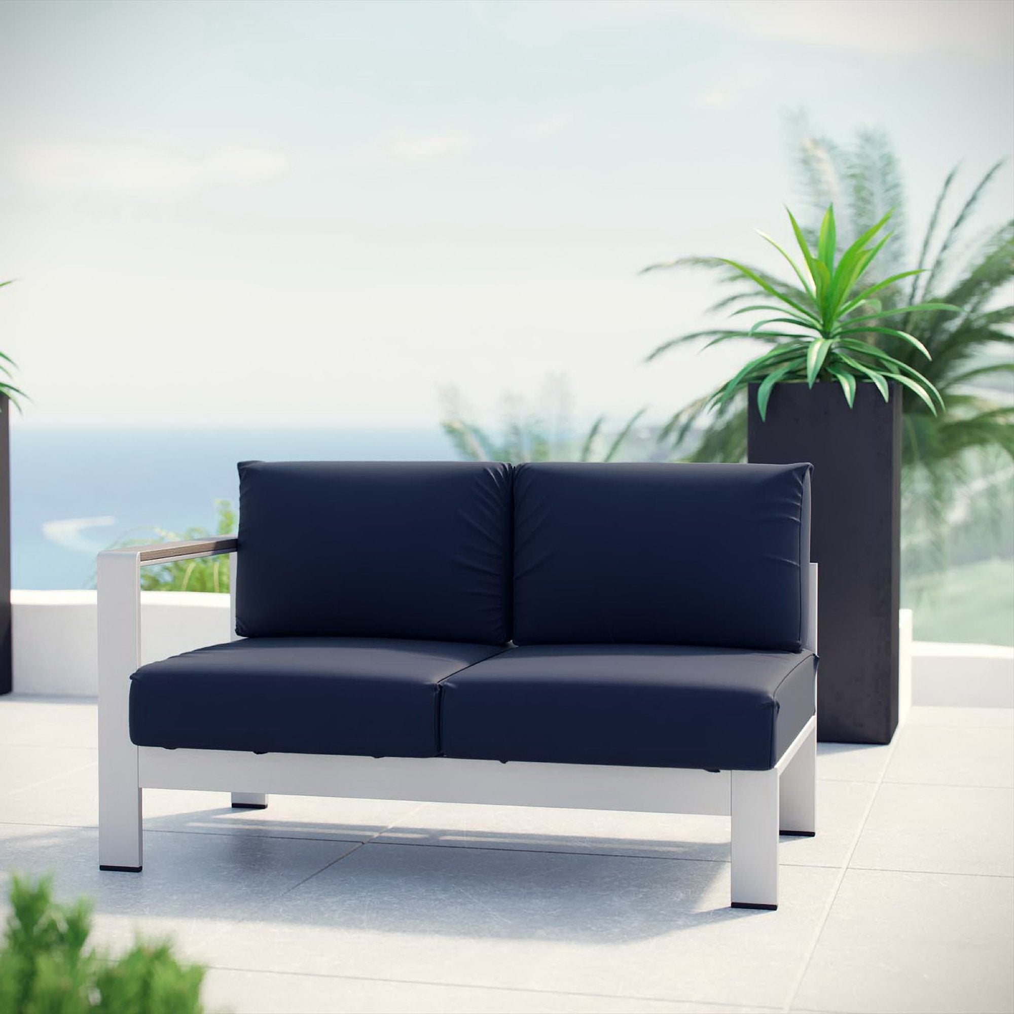Modway Shore Left-Arm Corner Sectional Outdoor Patio Aluminum Loveseat