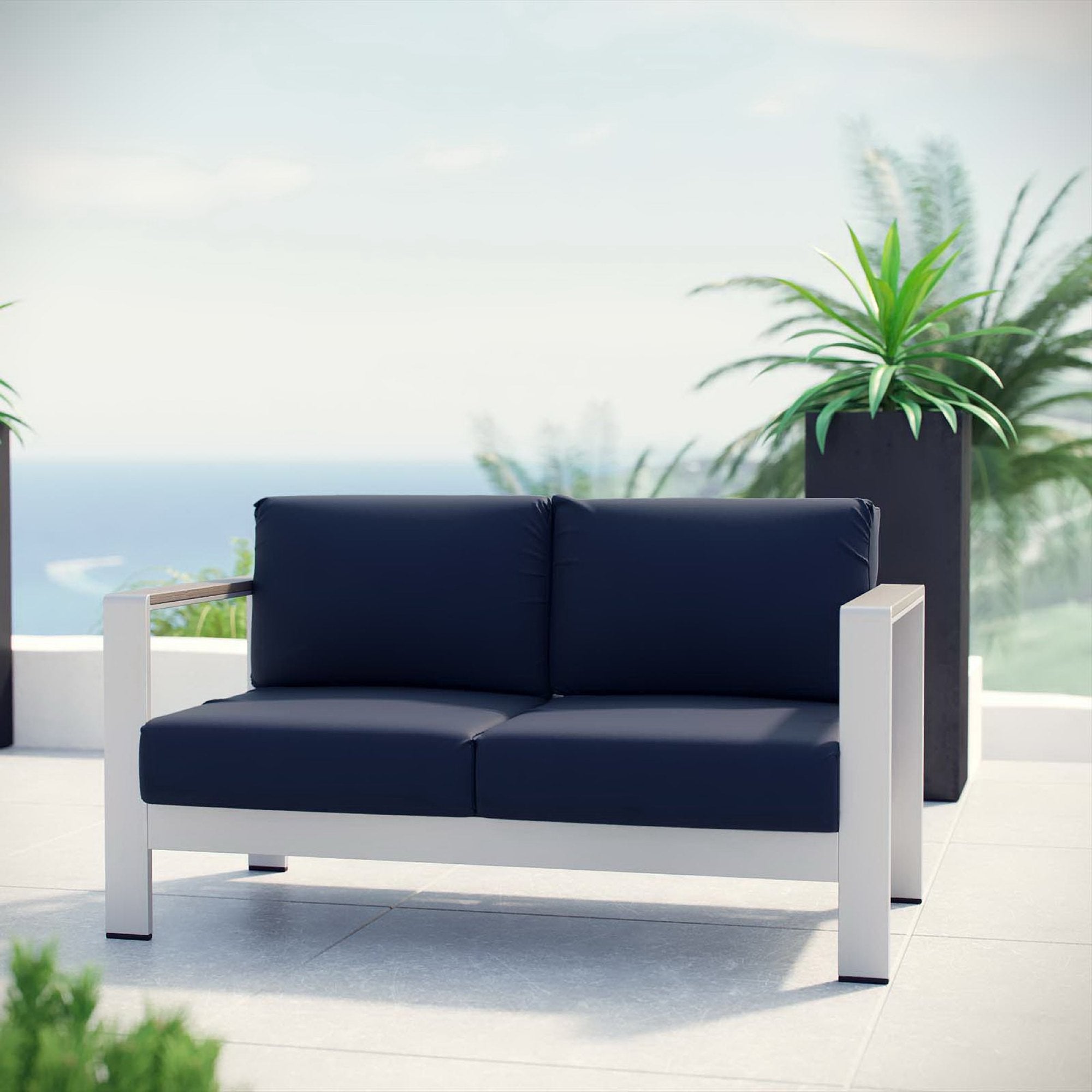 Modway Shore Outdoor Patio Aluminum Loveseat