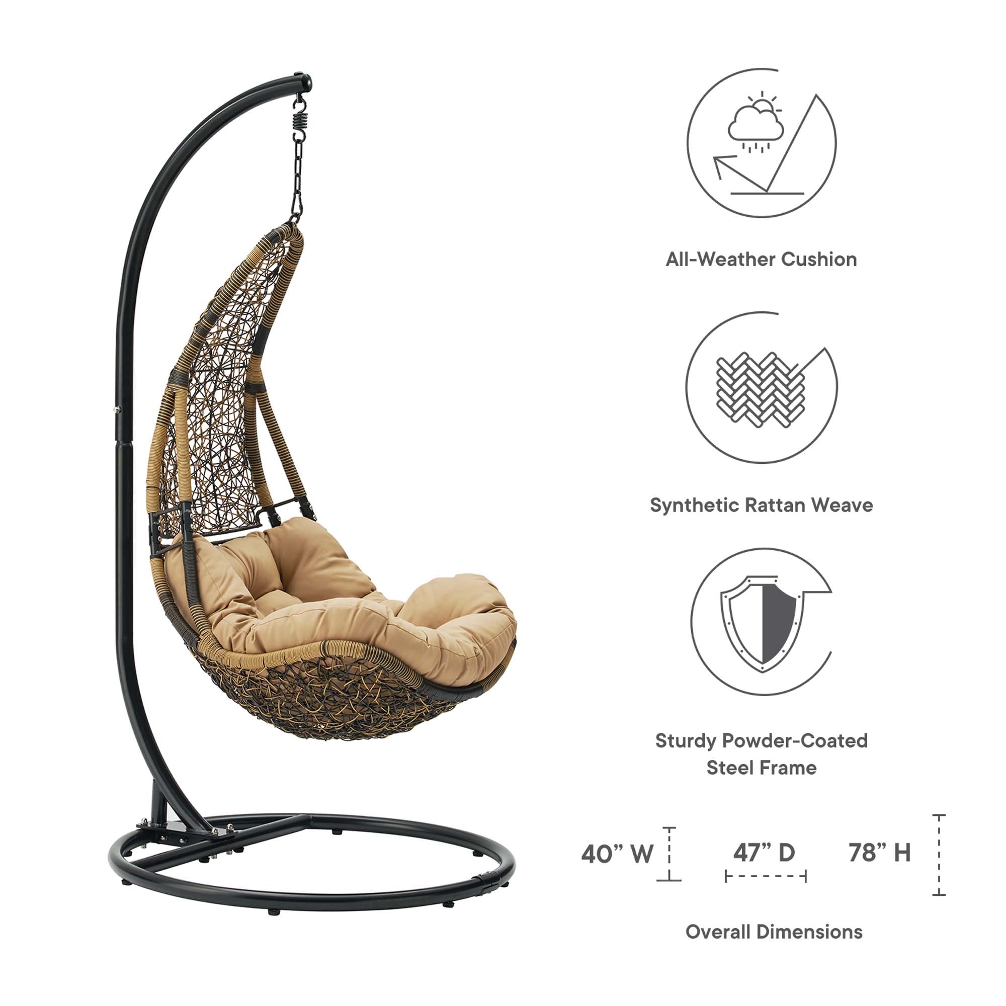 Modway Abate Wicker Rattan Outdoor Patio Swing Chair