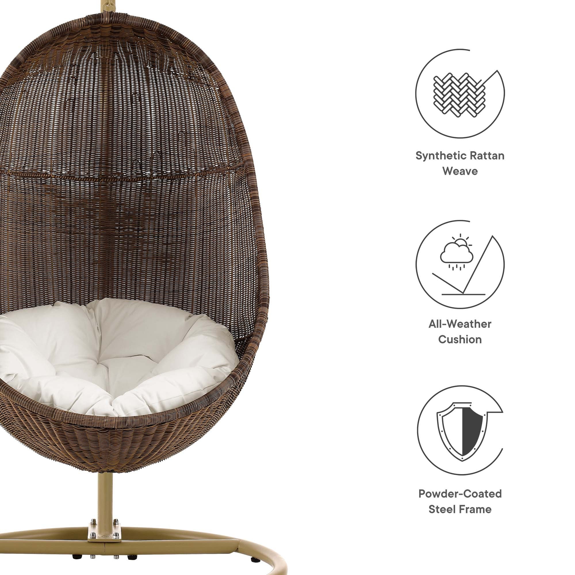 Modway Bean Outdoor Patio Wood Swing Chair With Stand