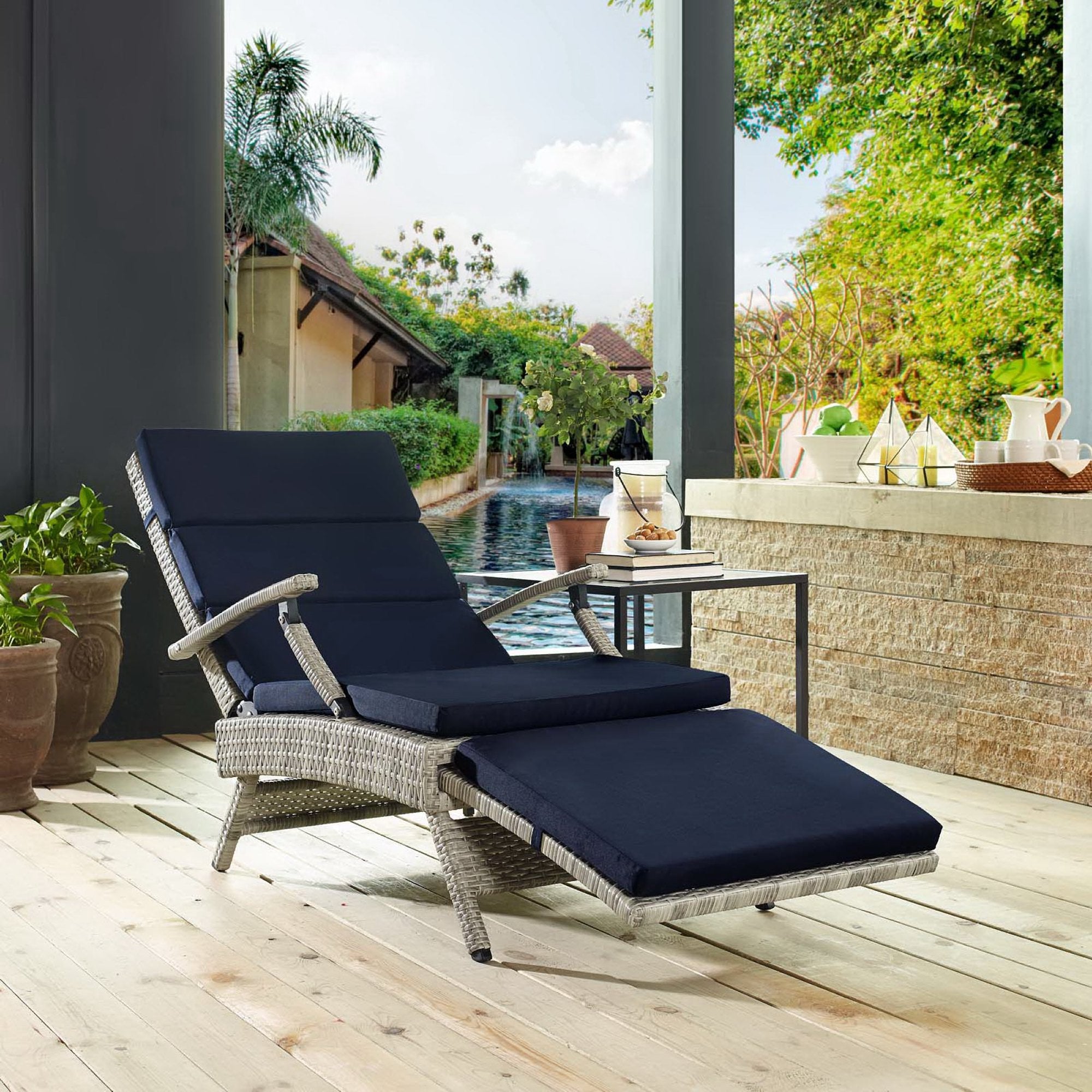 Modway Envisage Chaise Outdoor Patio Wicker Rattan Lounge Chair