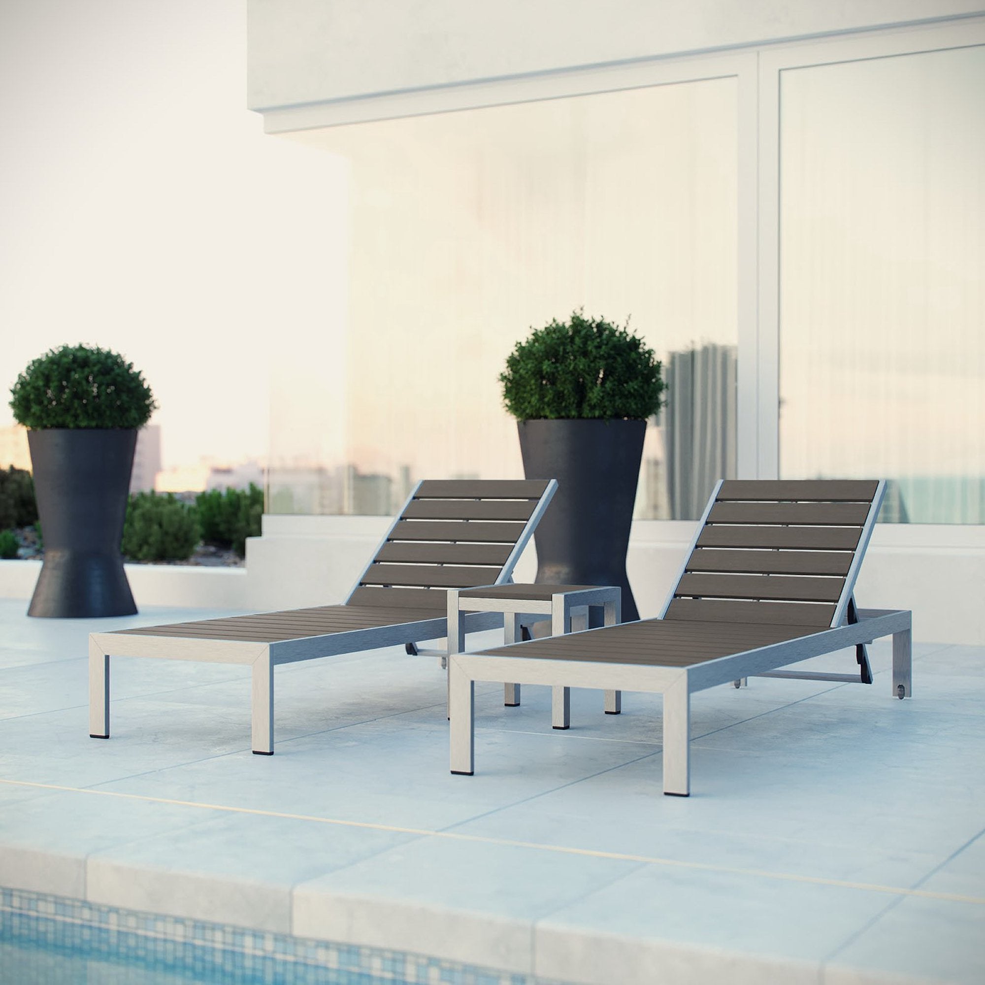 Modway Shore 3 Piece Outdoor Patio Aluminum Set