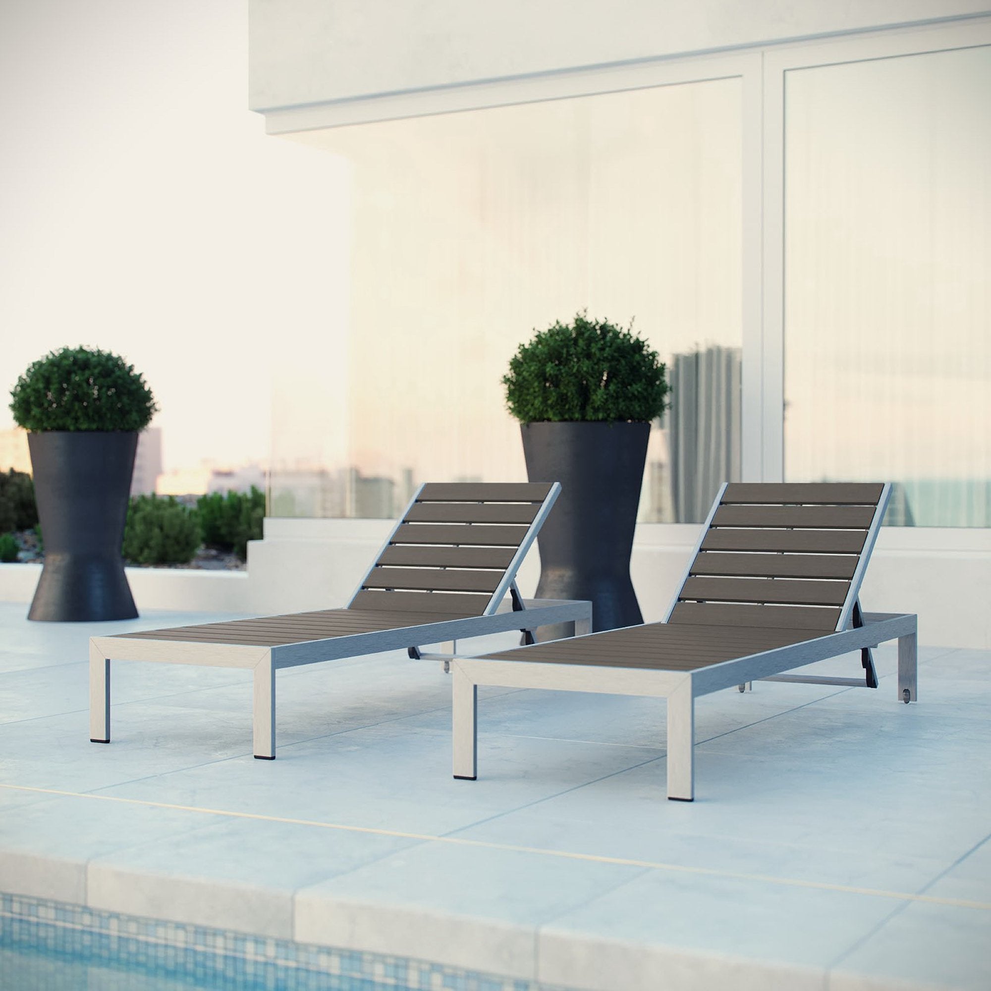 Modway Shore Outdoor Patio Aluminum Chaise Set of 2