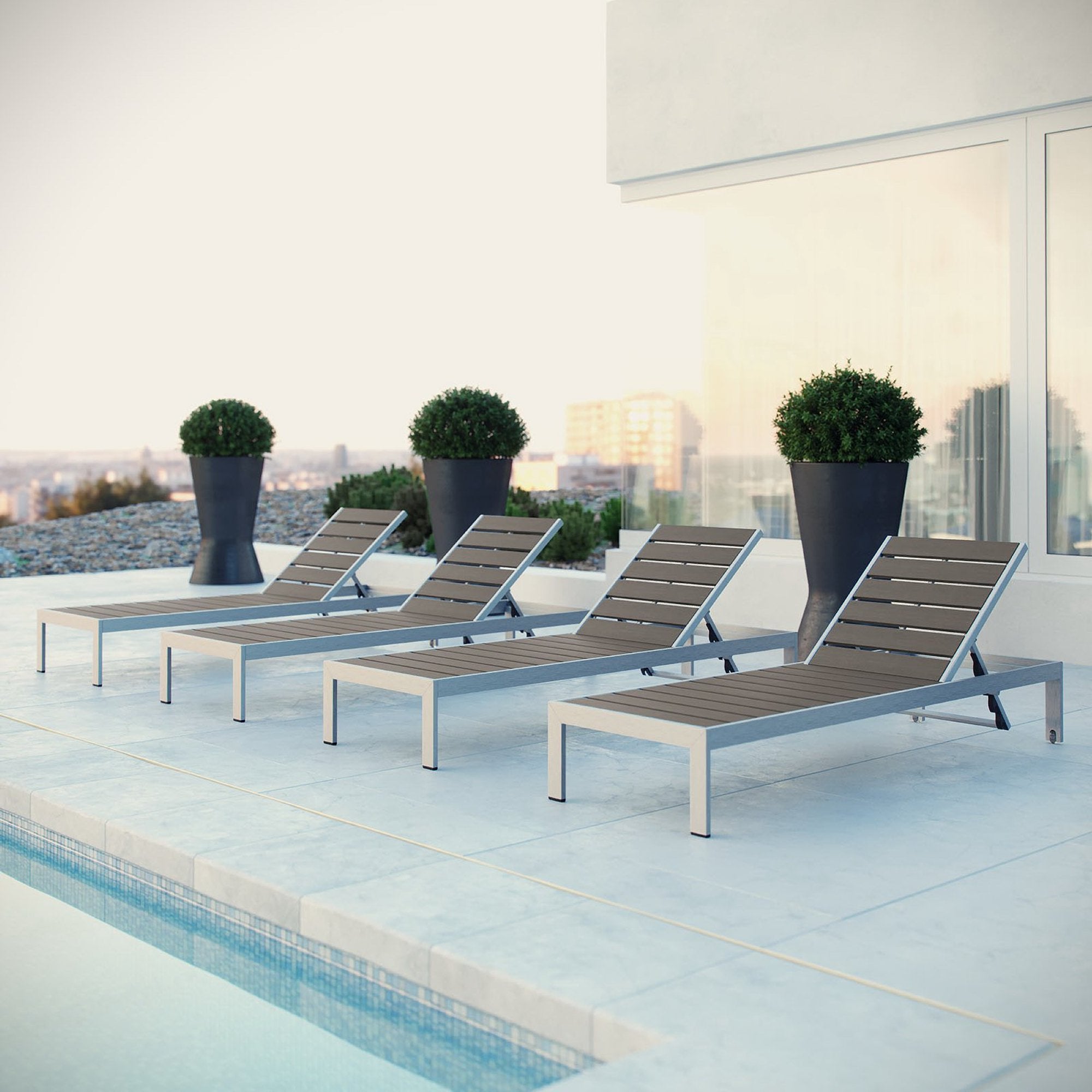 Modway Shore Outdoor Patio Aluminum Chaise Set of 4