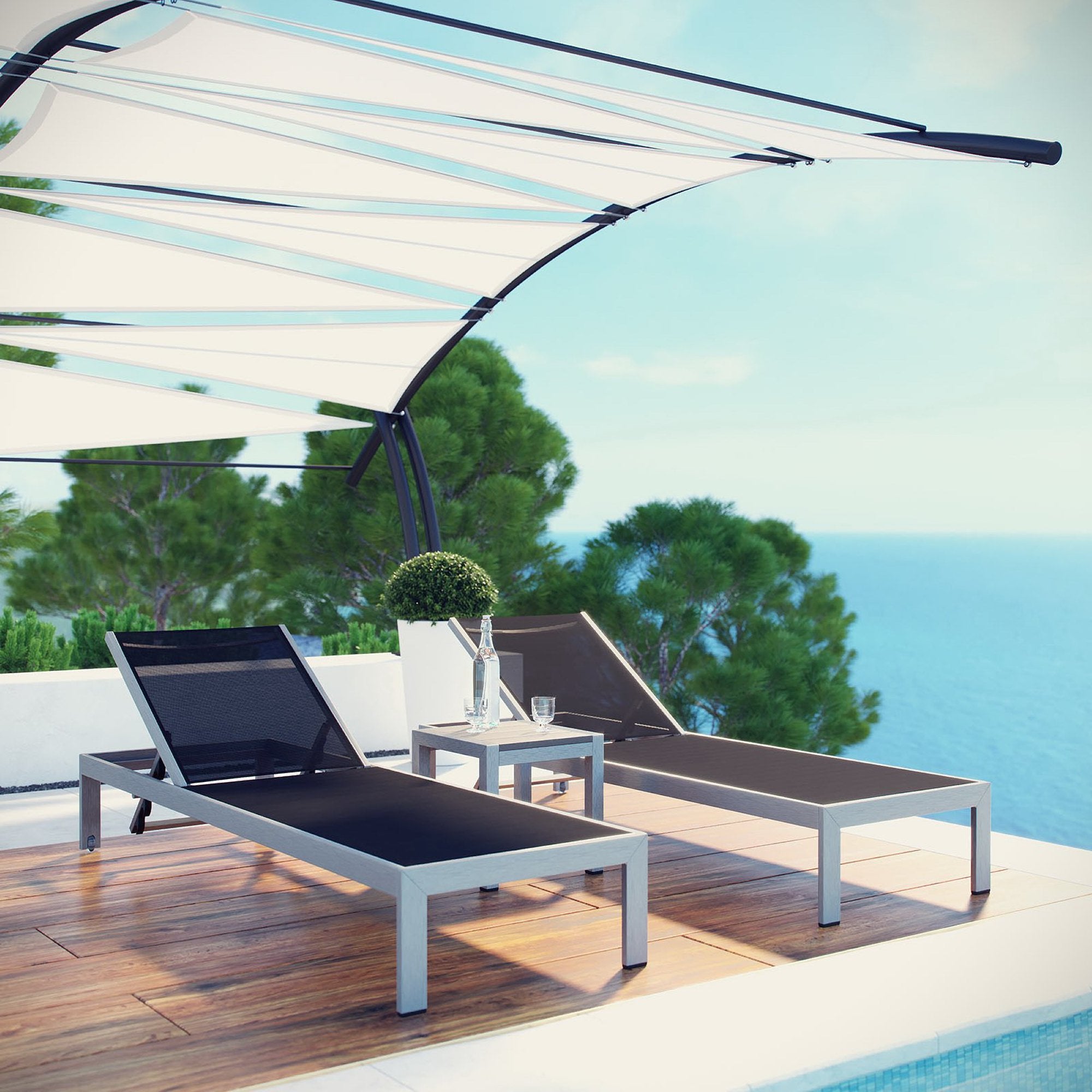 Modway Shore 3 Piece Outdoor Patio Aluminum Set
