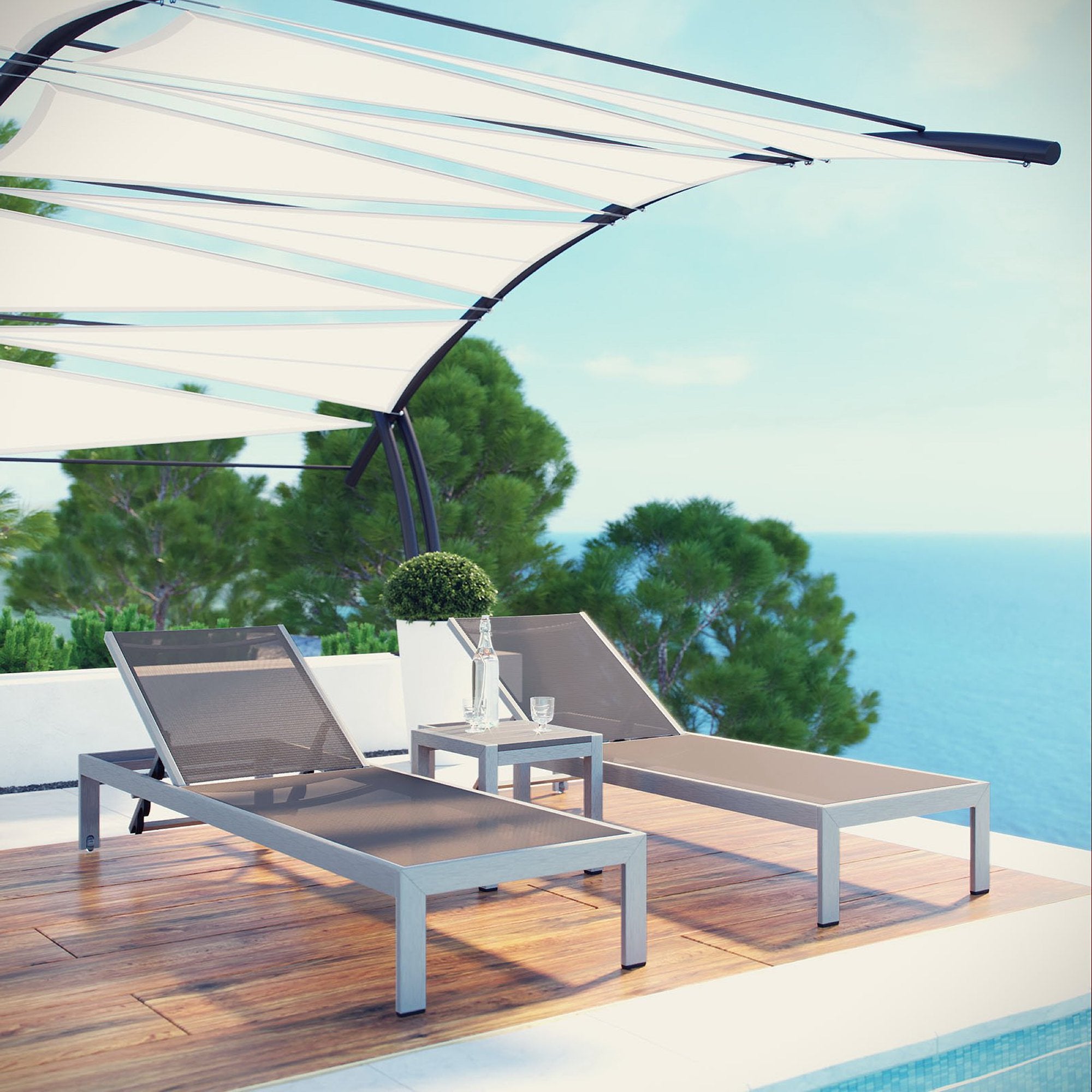Modway Shore 3 Piece Outdoor Patio Aluminum Set