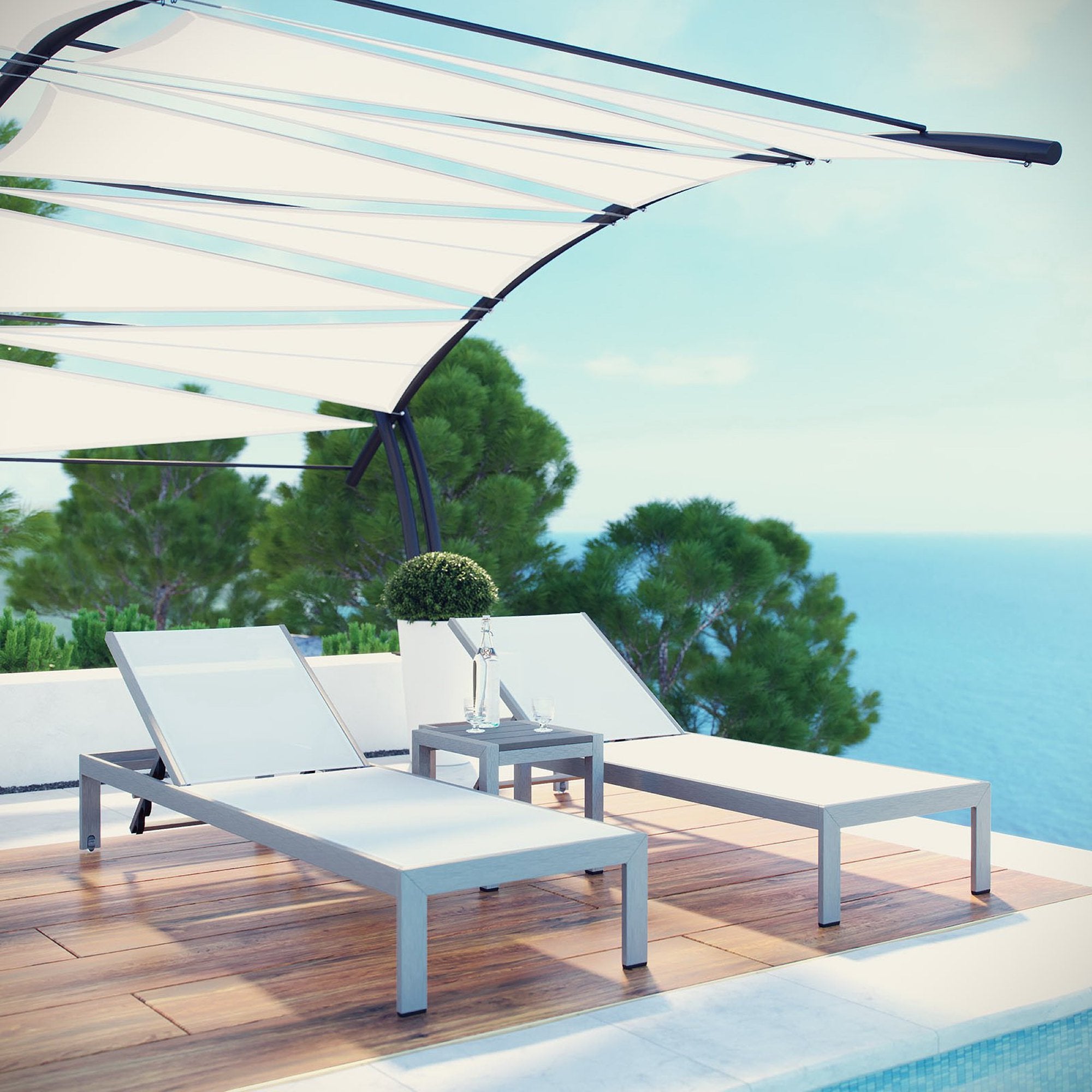 Modway Shore 3 Piece Outdoor Patio Aluminum Set