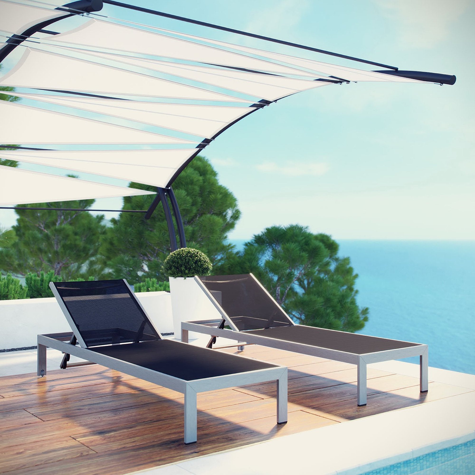 Modway Shore Outdoor Patio Aluminum Chaise Set of 2
