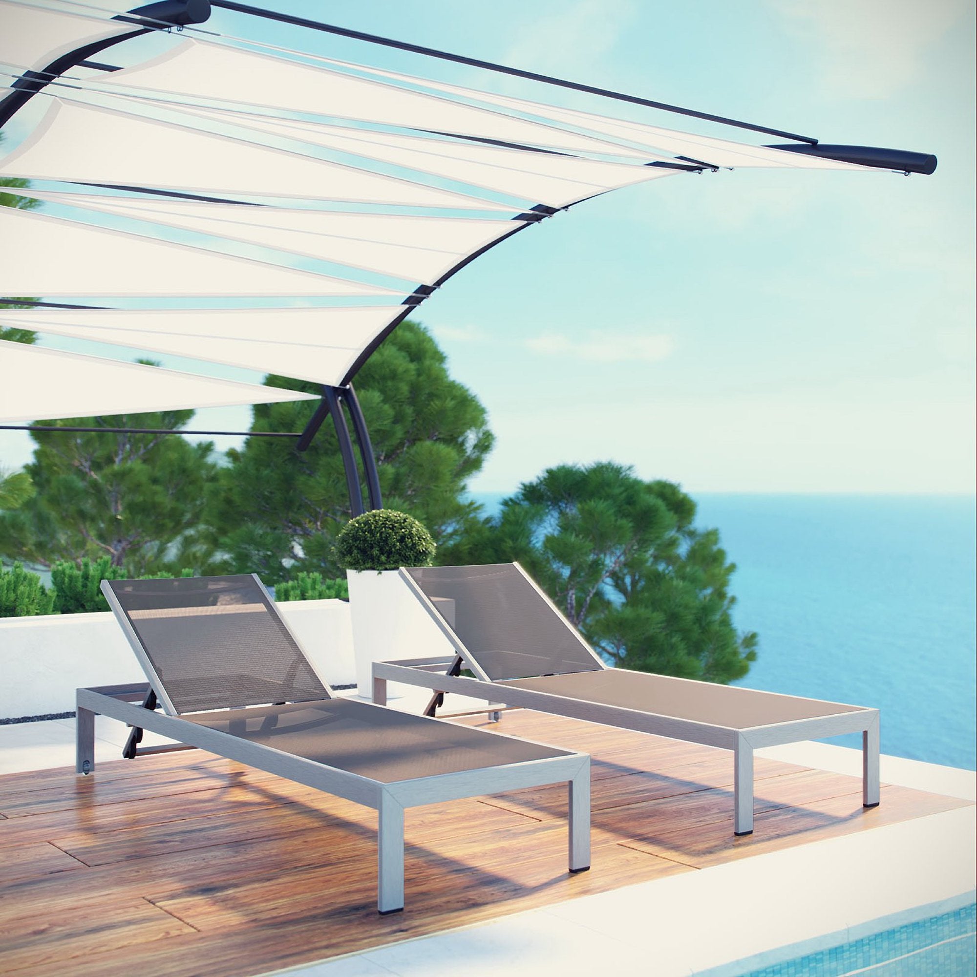 Modway Shore Outdoor Patio Aluminum Chaise Set of 2