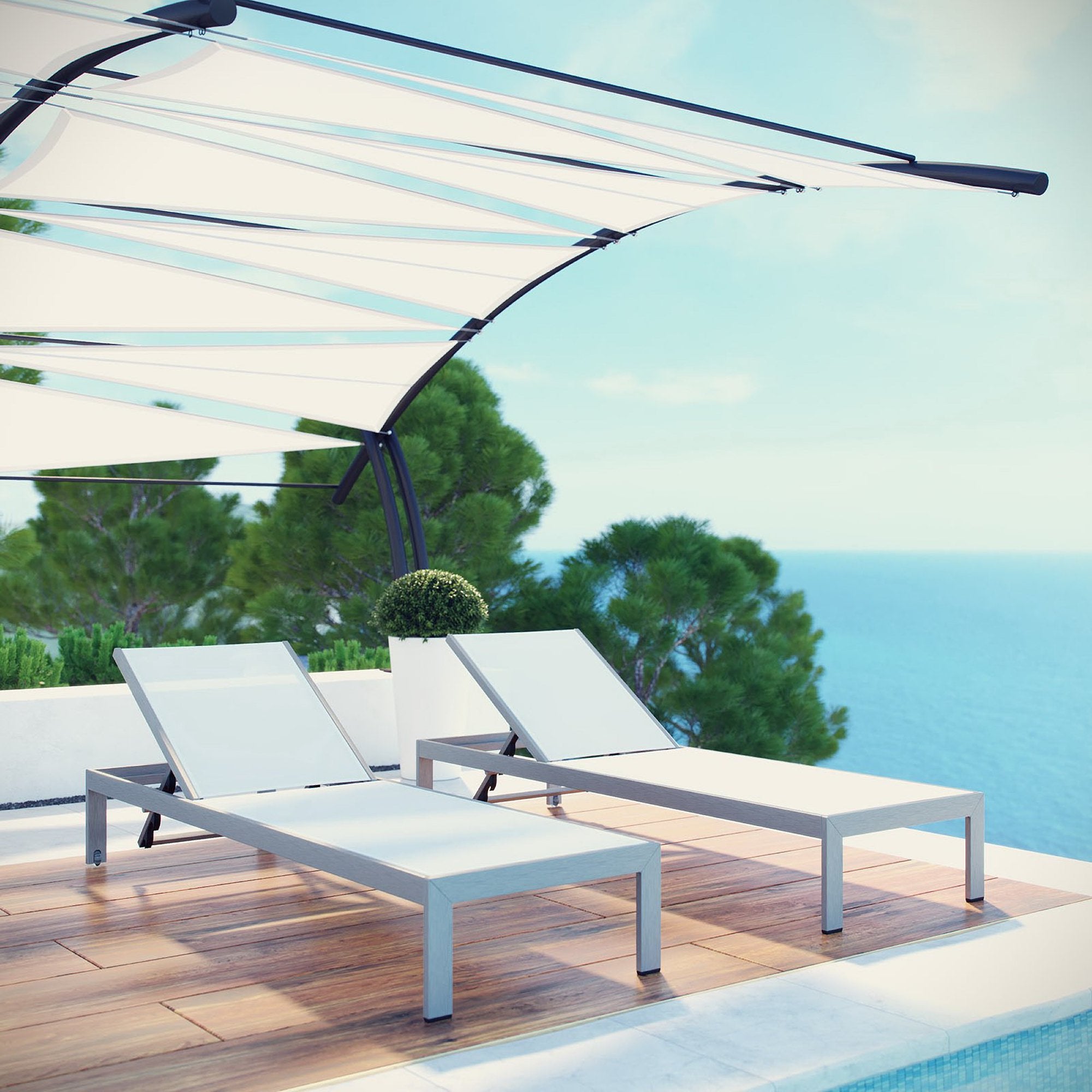 Modway Shore Outdoor Patio Aluminum Chaise Set of 2