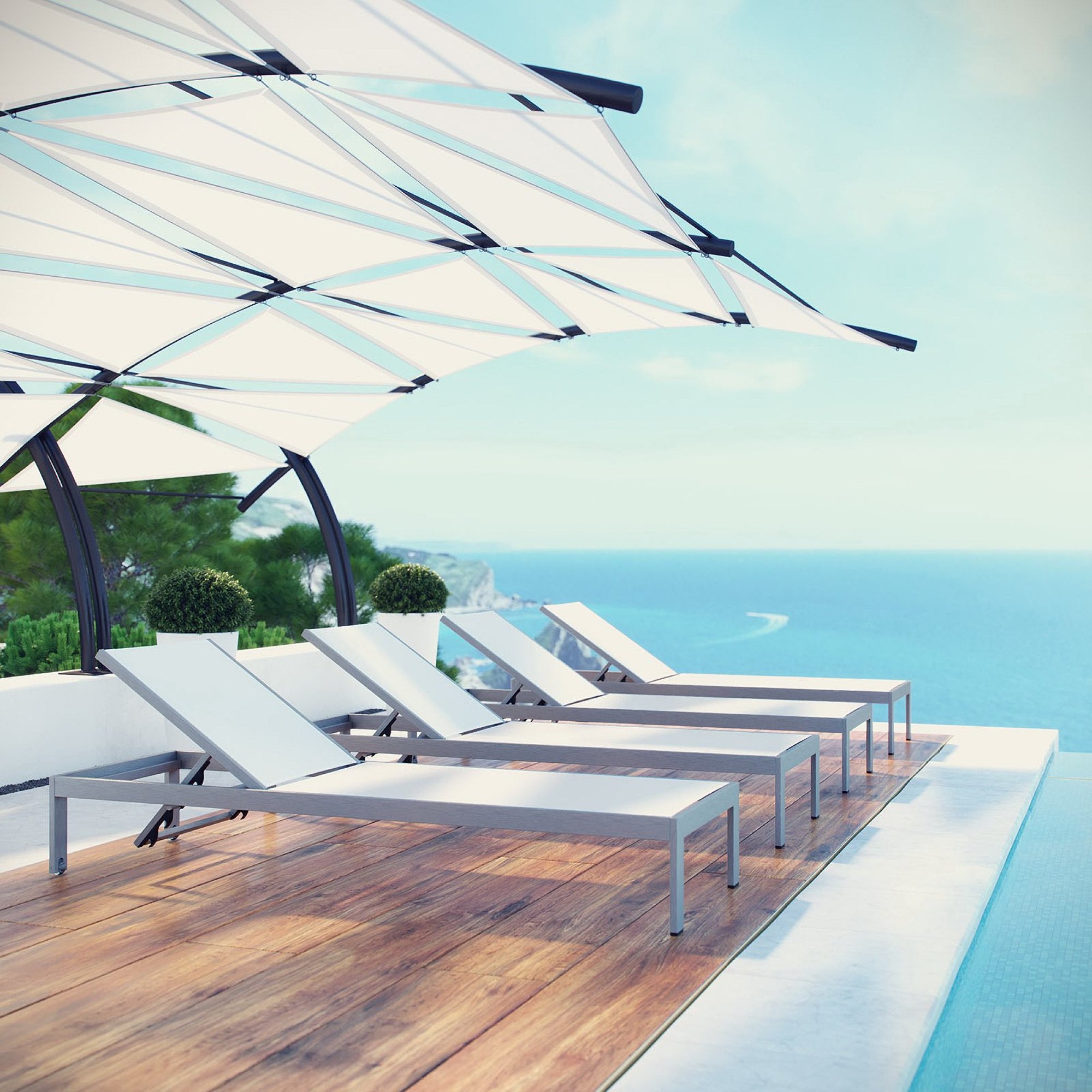 Modway Shore Outdoor Patio Aluminum Chaise Set of 4