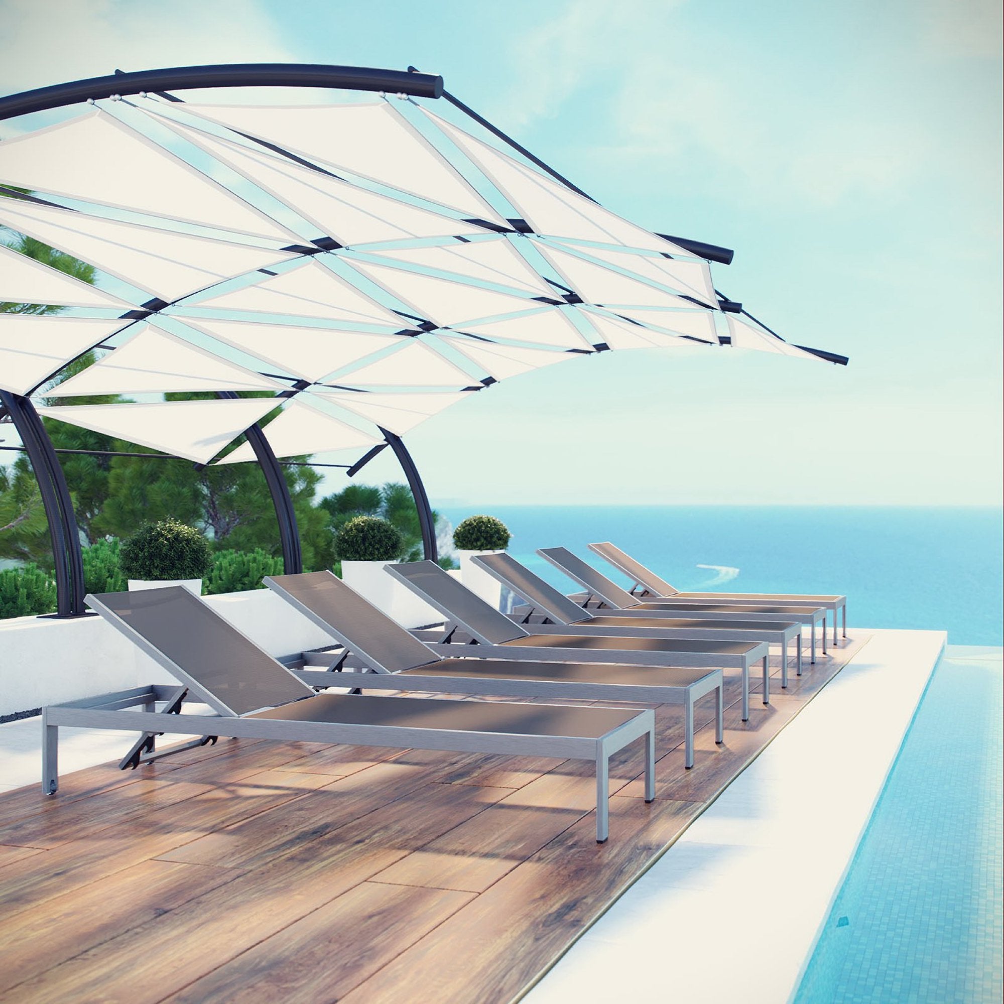 Modway Shore Outdoor Patio Aluminum Chaise Set of 6