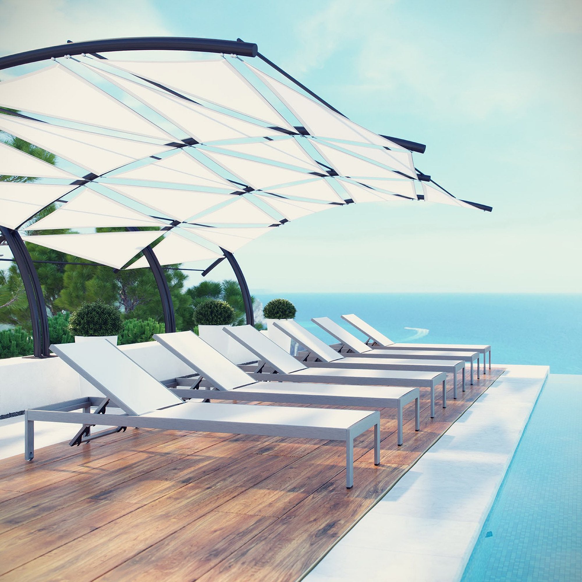 Modway Shore Outdoor Patio Aluminum Chaise Set of 6