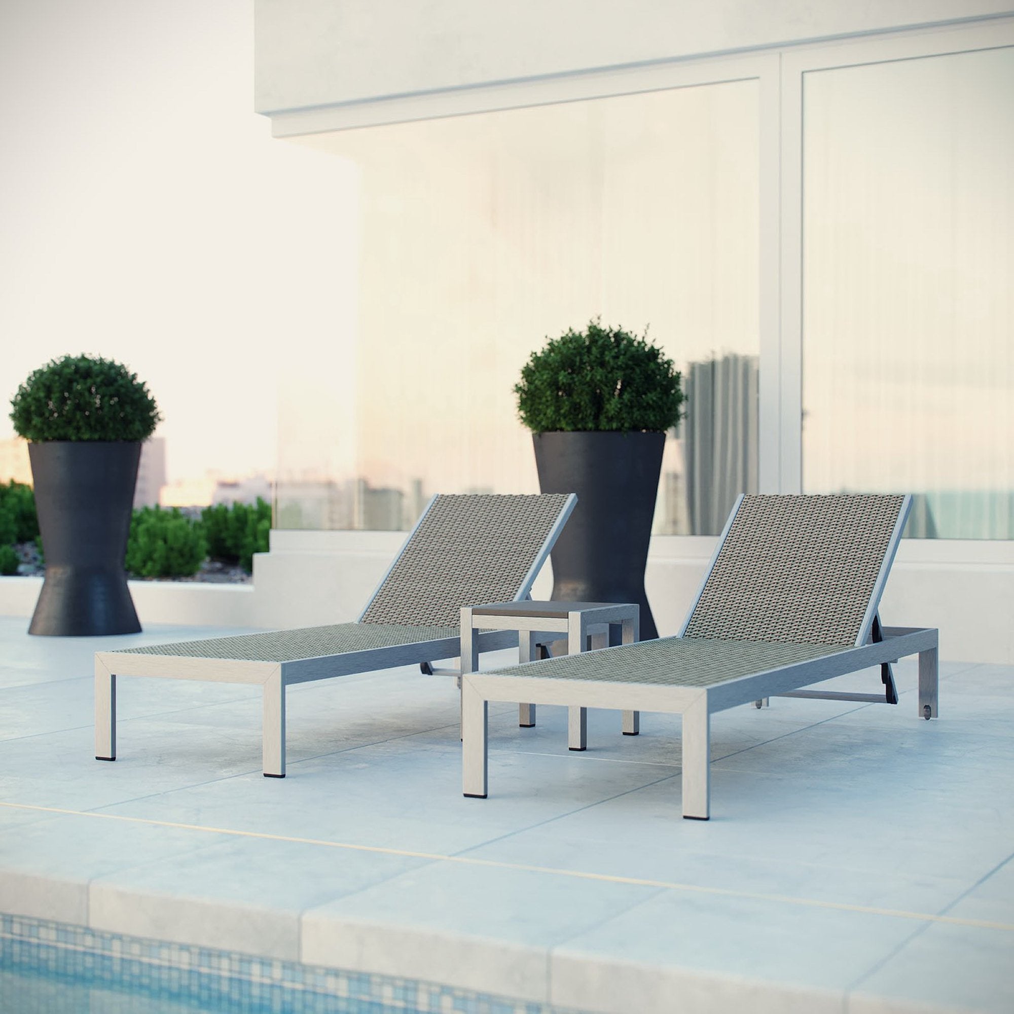 Modway Shore 3 Piece Outdoor Patio Aluminum Set