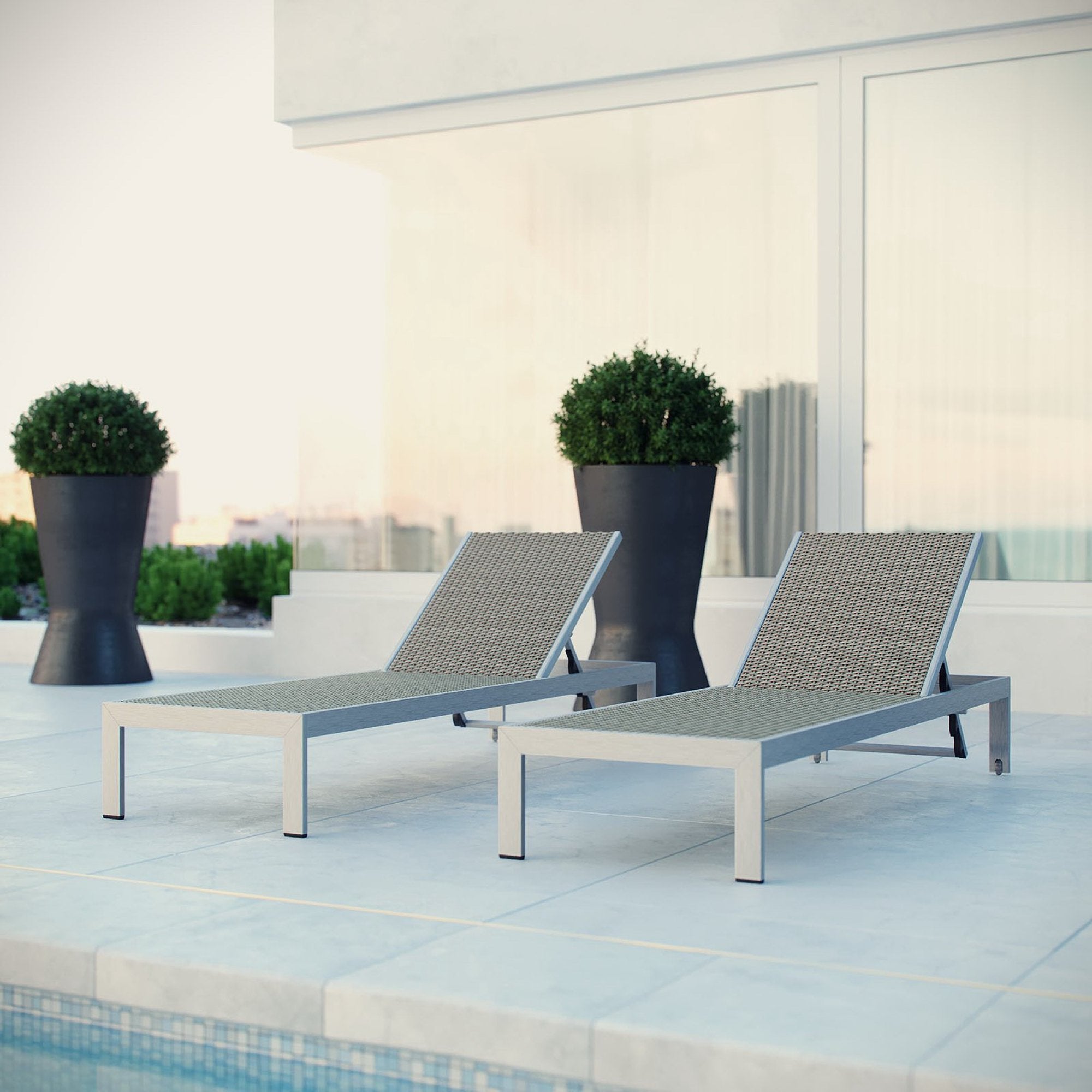 Modway Shore Outdoor Patio Aluminum Chaise Set of 2
