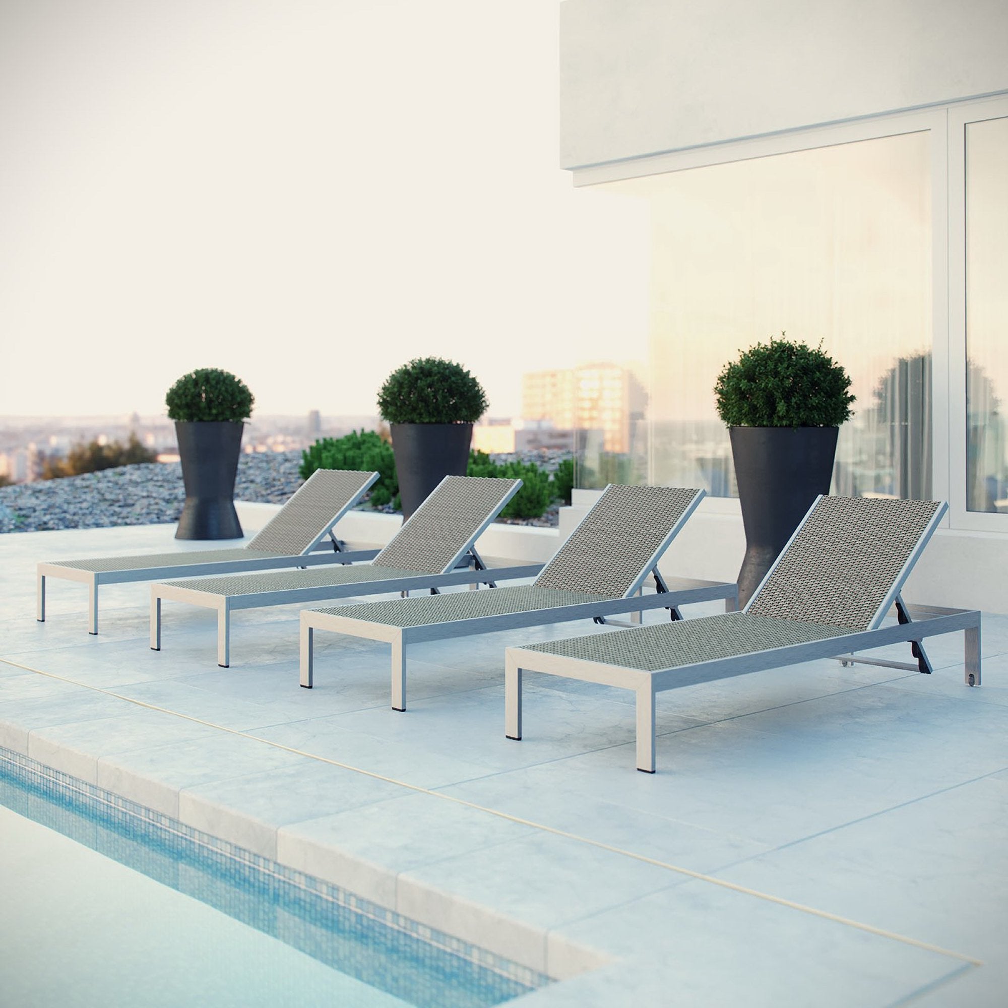 Modway Shore Outdoor Patio Aluminum Chaise Set of 4