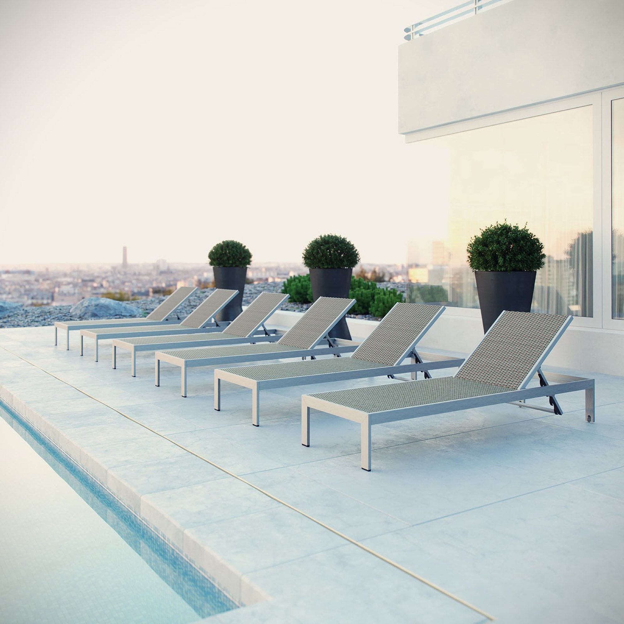 Modway Shore Outdoor Patio Aluminum Chaise Set of 6