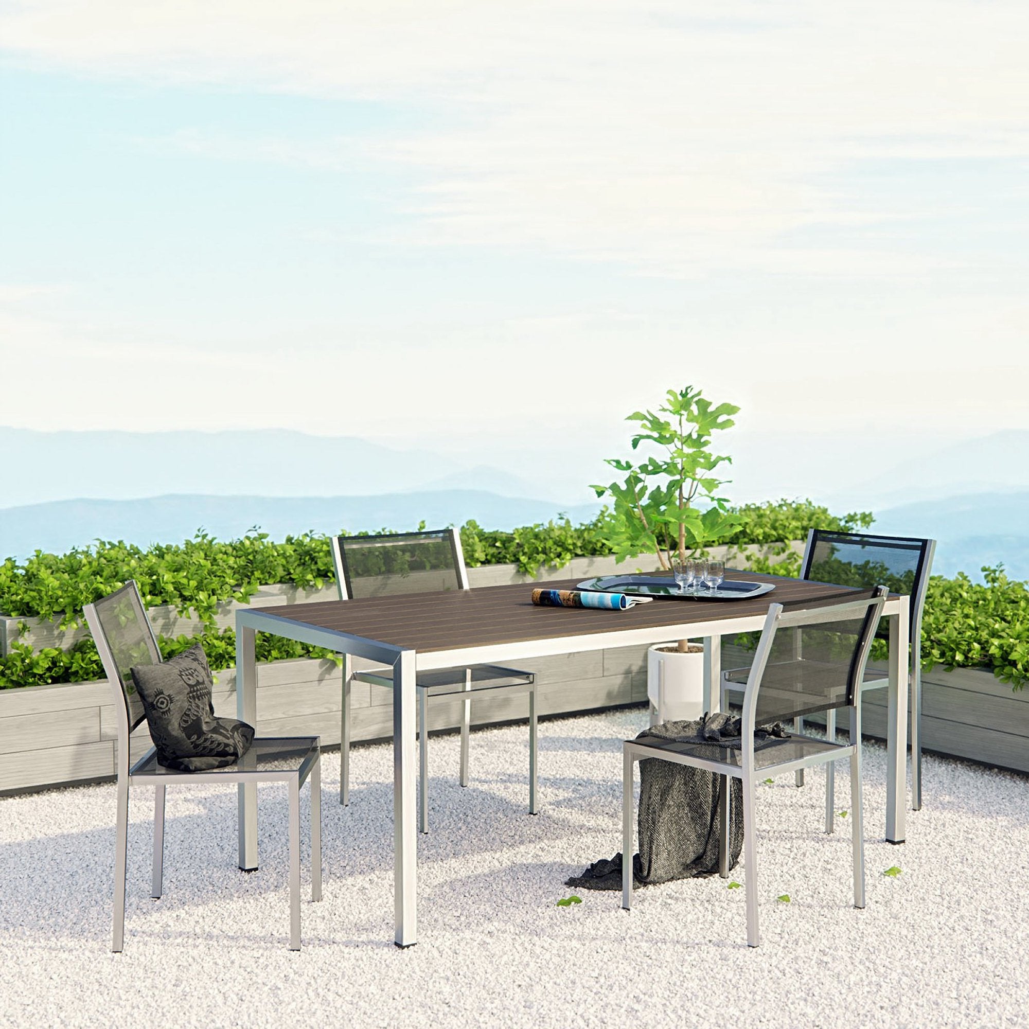 Modway Shore 5 Piece Outdoor Patio Aluminum Dining Set
