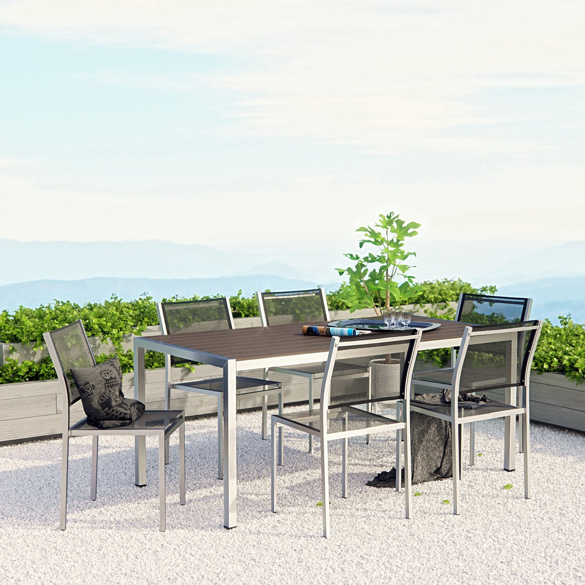 Modway Shore 7 Piece Outdoor Patio Aluminum Dining Set