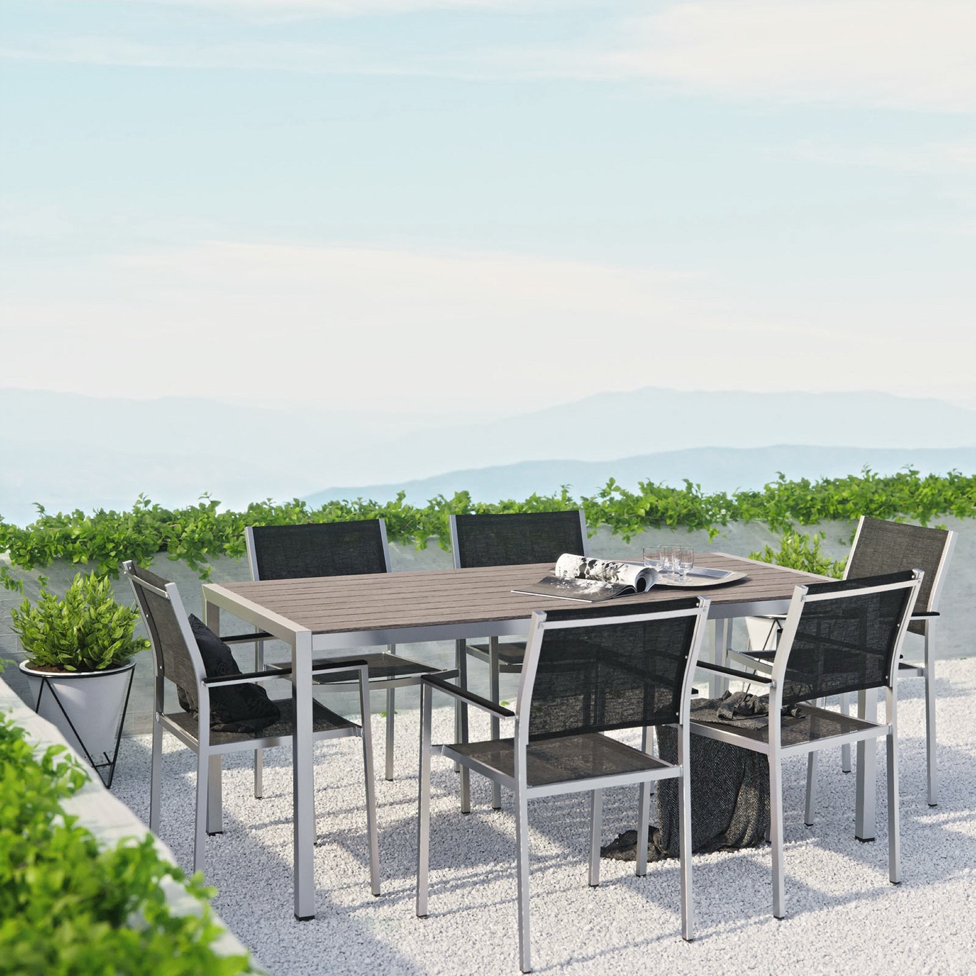 Modway Shore 7 Piece Outdoor Patio Aluminum Dining Set