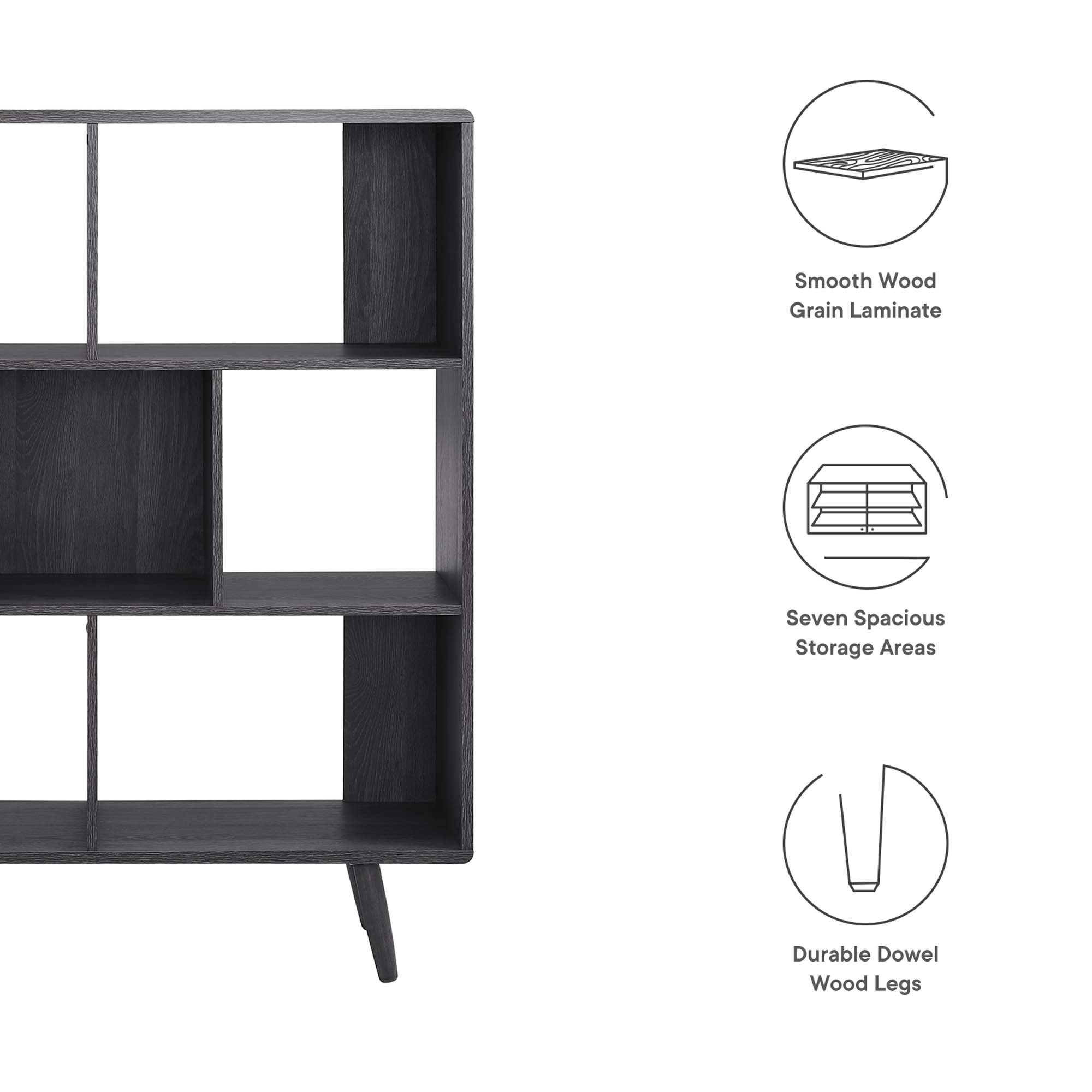 Modway Transmit 7-Shelf Wood Grain Bookcase
