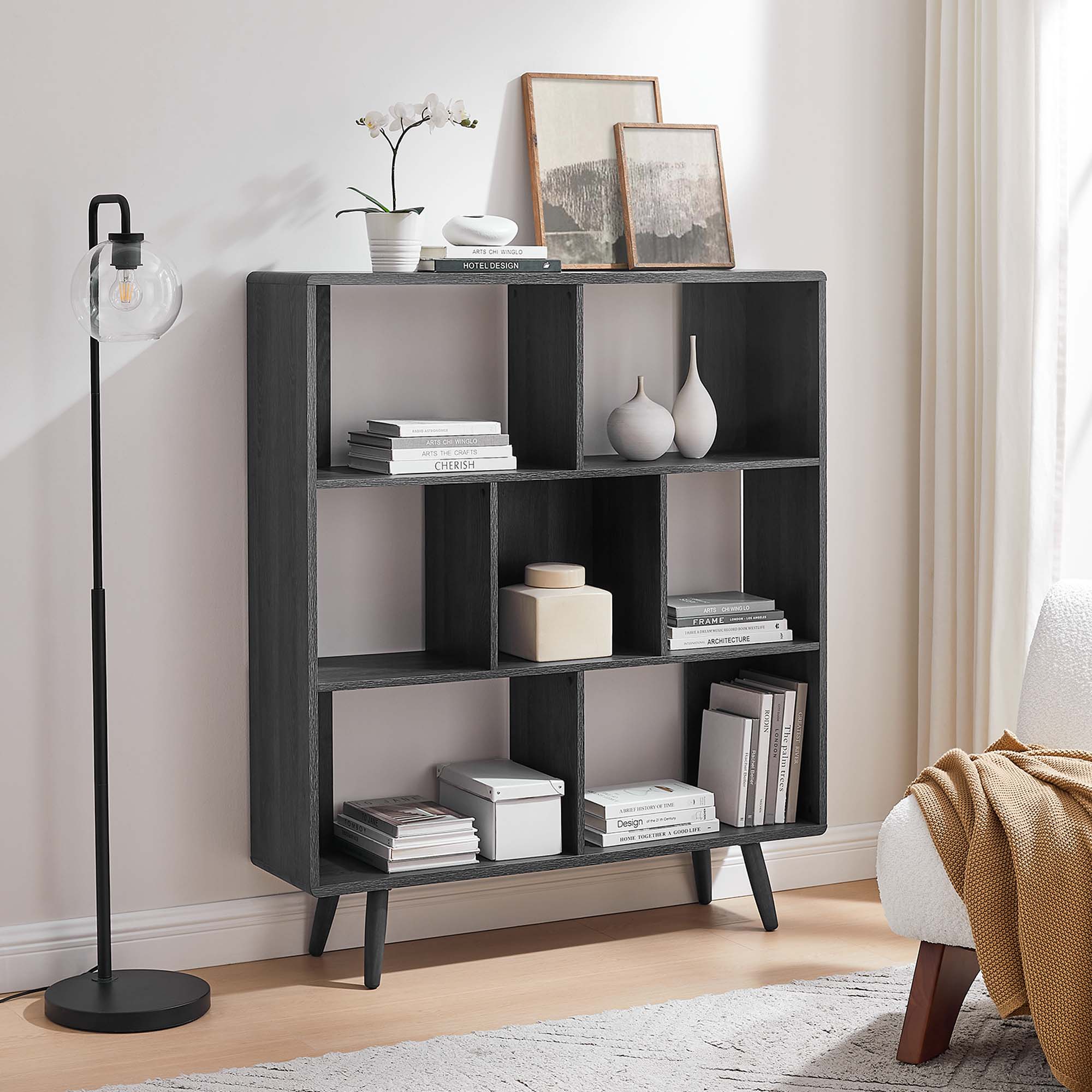 Modway Transmit 7-Shelf Wood Grain Bookcase