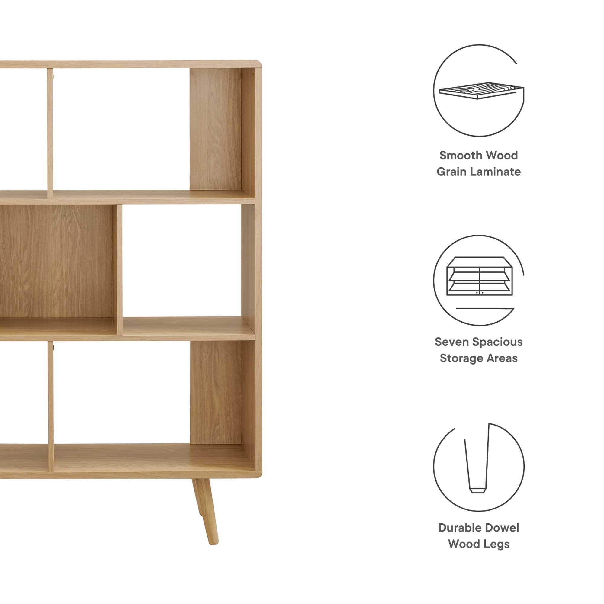 Modway Transmit 7-Shelf Wood Grain Bookcase