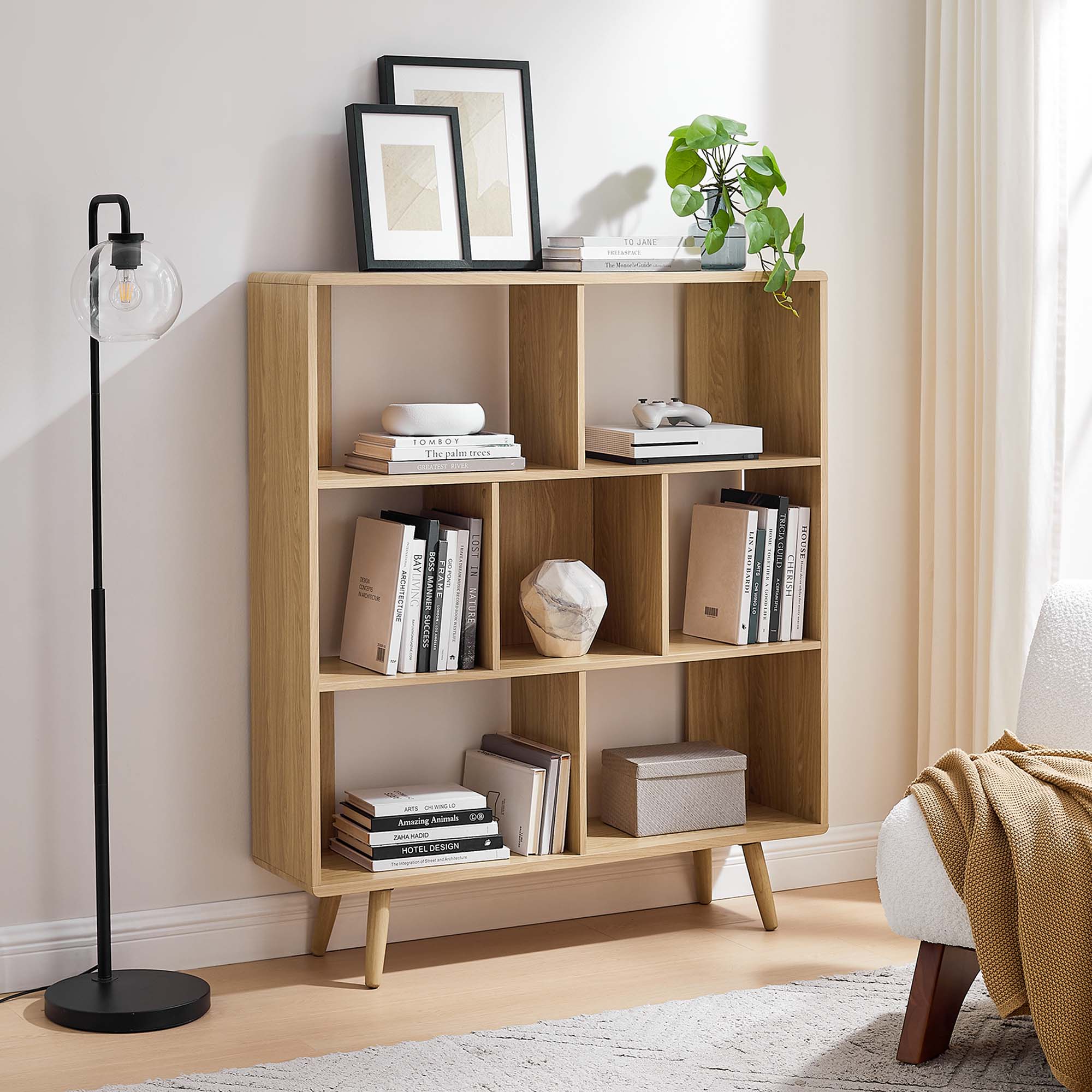 Modway Transmit 7-Shelf Wood Grain Bookcase