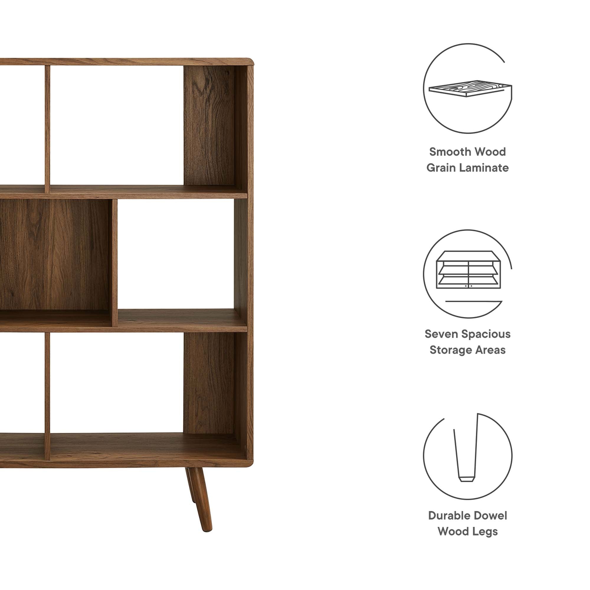 Modway Transmit 7-Shelf Wood Grain Bookcase