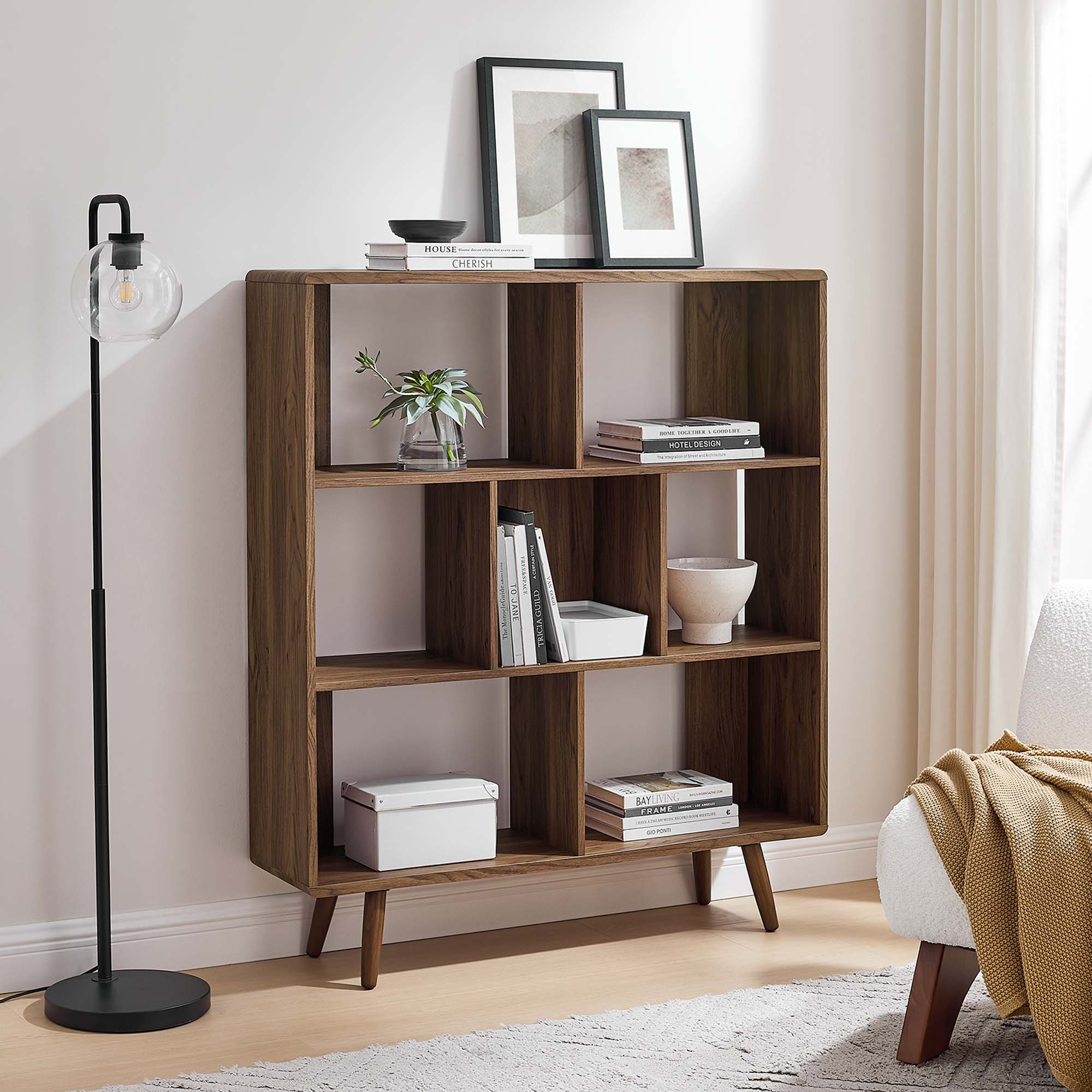 Modway Transmit 7-Shelf Wood Grain Bookcase