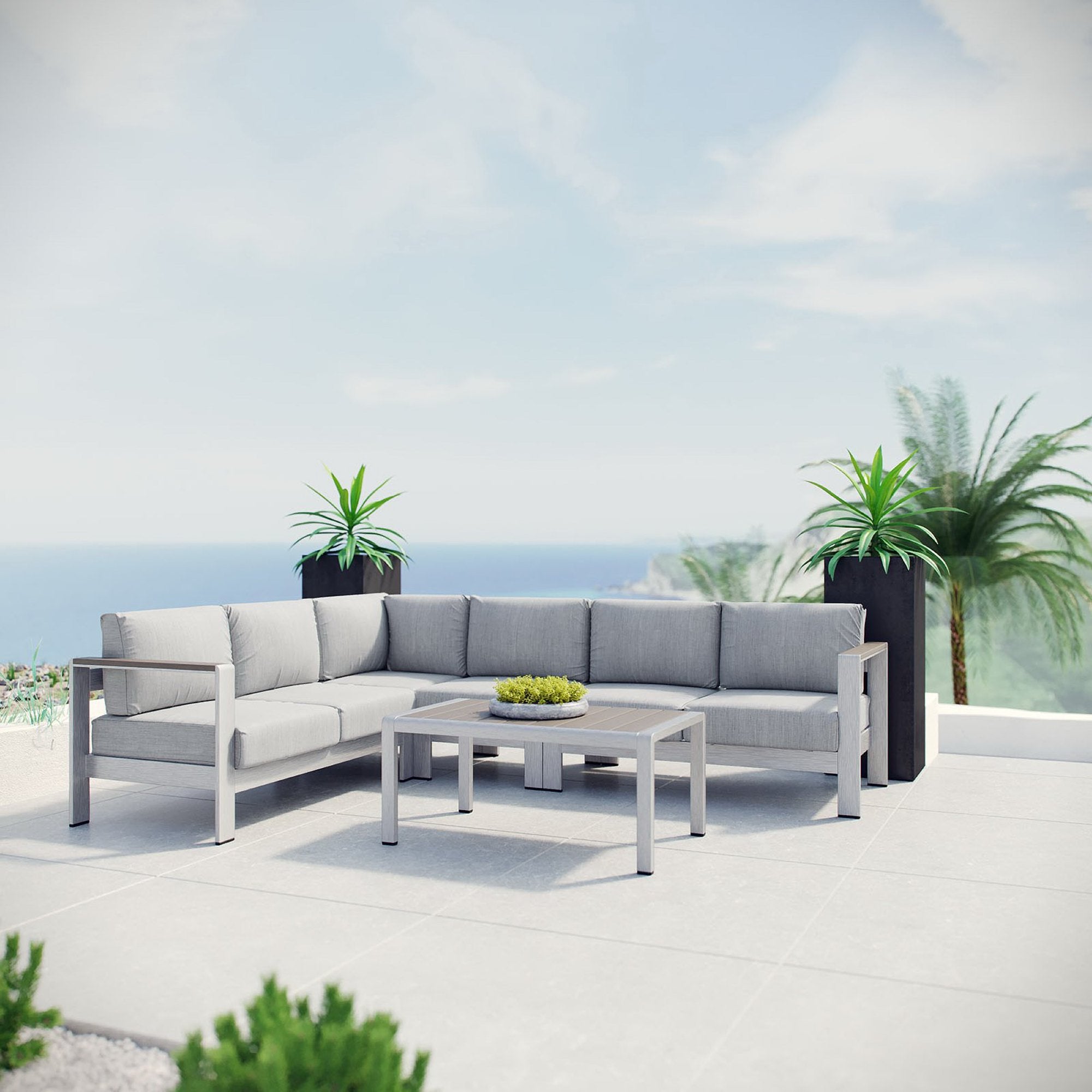 Modway Shore 5 Piece Outdoor Patio Aluminum Sectional Sofa Set