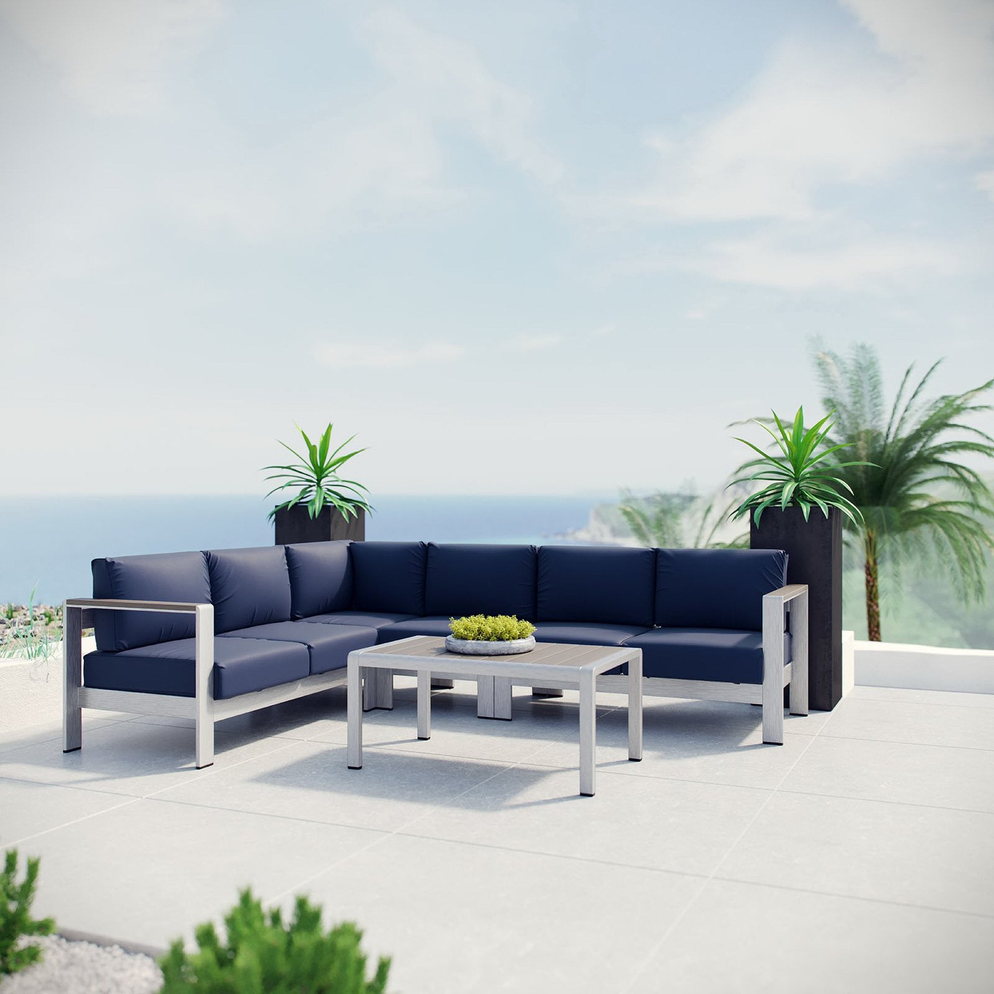 Modway Shore 5 Piece Outdoor Patio Aluminum Sectional Sofa Set