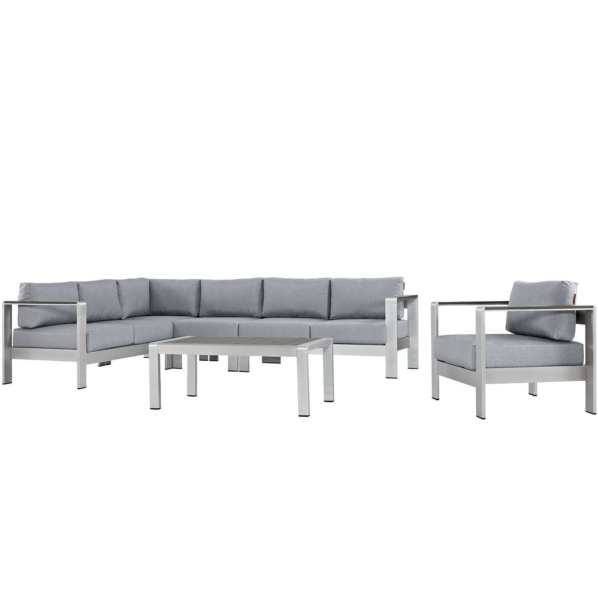 Modway Shore 6 Piece Outdoor Patio Aluminum Sectional Sofa Set