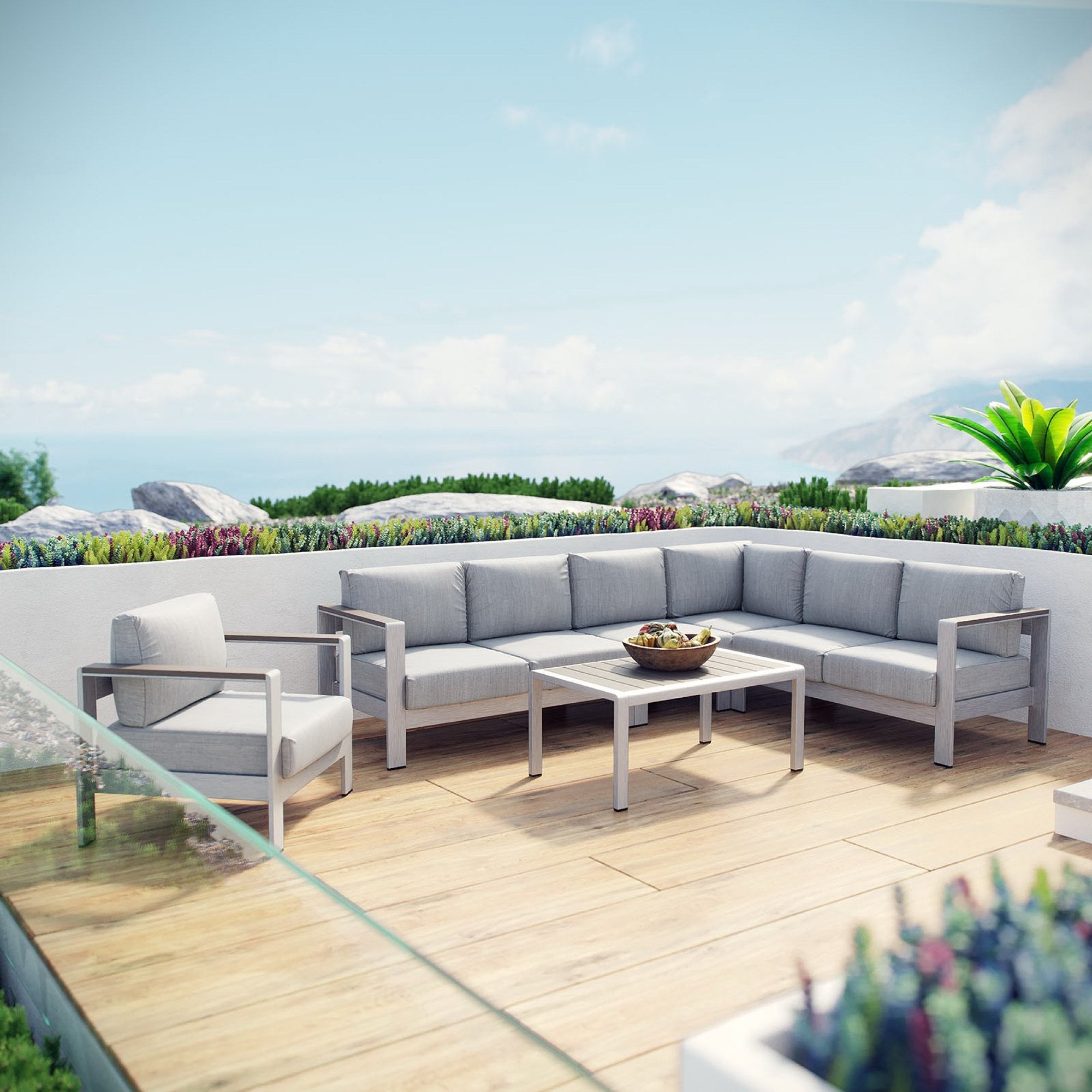 Modway Shore 6 Piece Outdoor Patio Aluminum Sectional Sofa Set