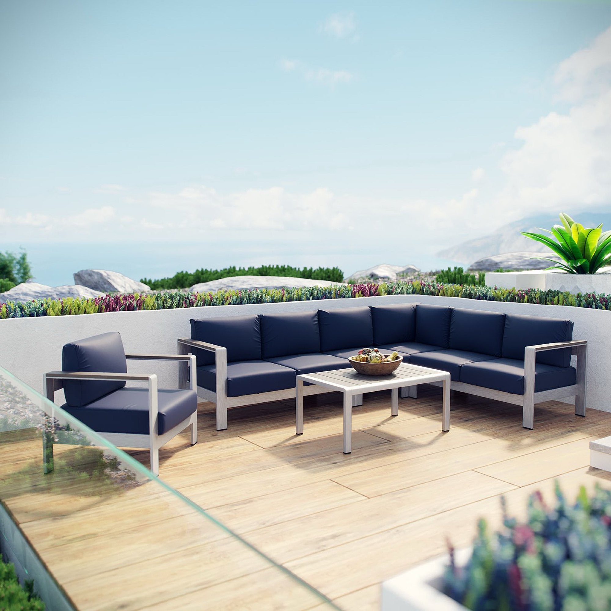 Modway Shore 6 Piece Outdoor Patio Aluminum Sectional Sofa Set
