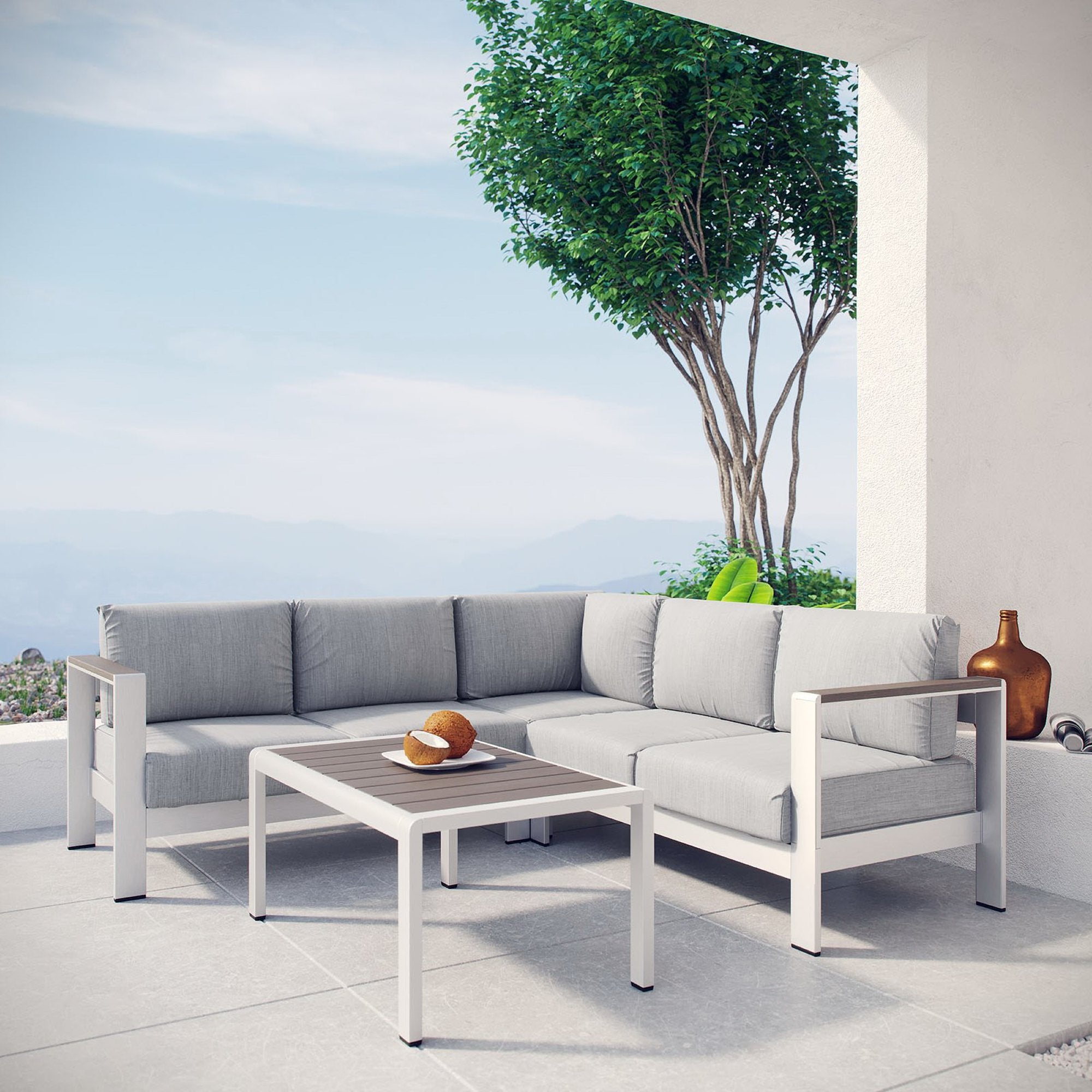 Modway Shore 4 Piece Outdoor Patio Aluminum Sectional Sofa Set