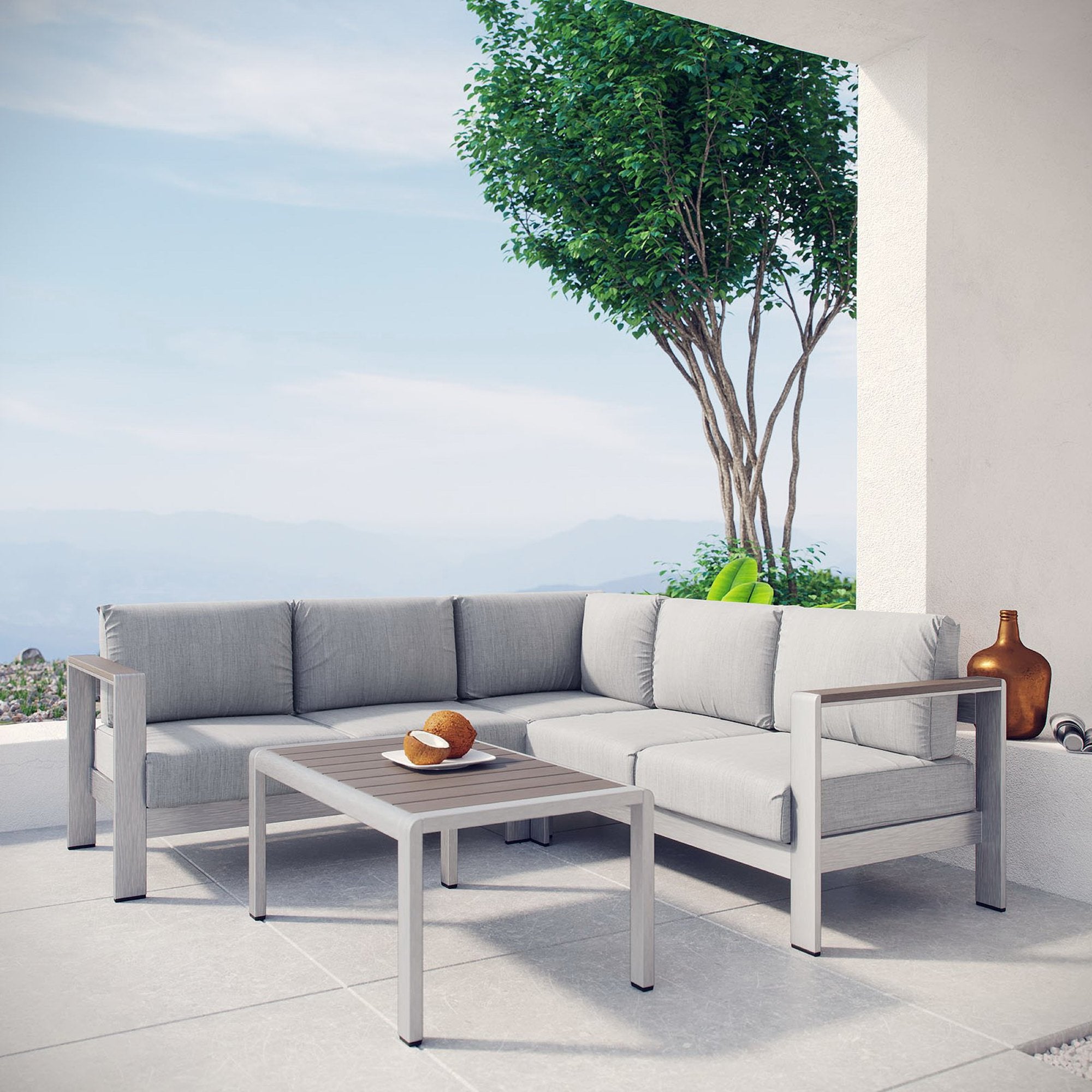 Modway Shore 4 Piece Outdoor Patio Aluminum Sectional Sofa Set