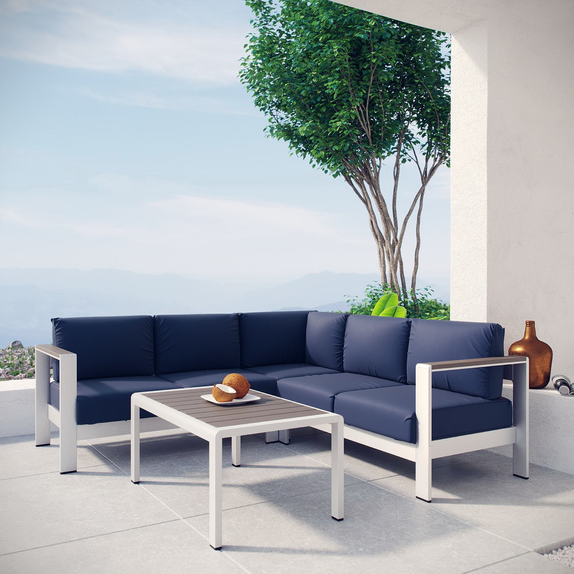 Modway Shore 4 Piece Outdoor Patio Aluminum Sectional Sofa Set