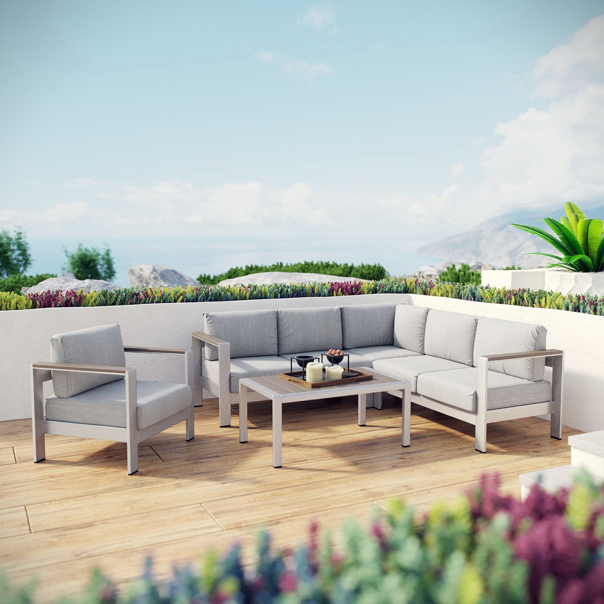 Modway Shore 5 Piece Outdoor Patio Aluminum Sectional Sofa Set