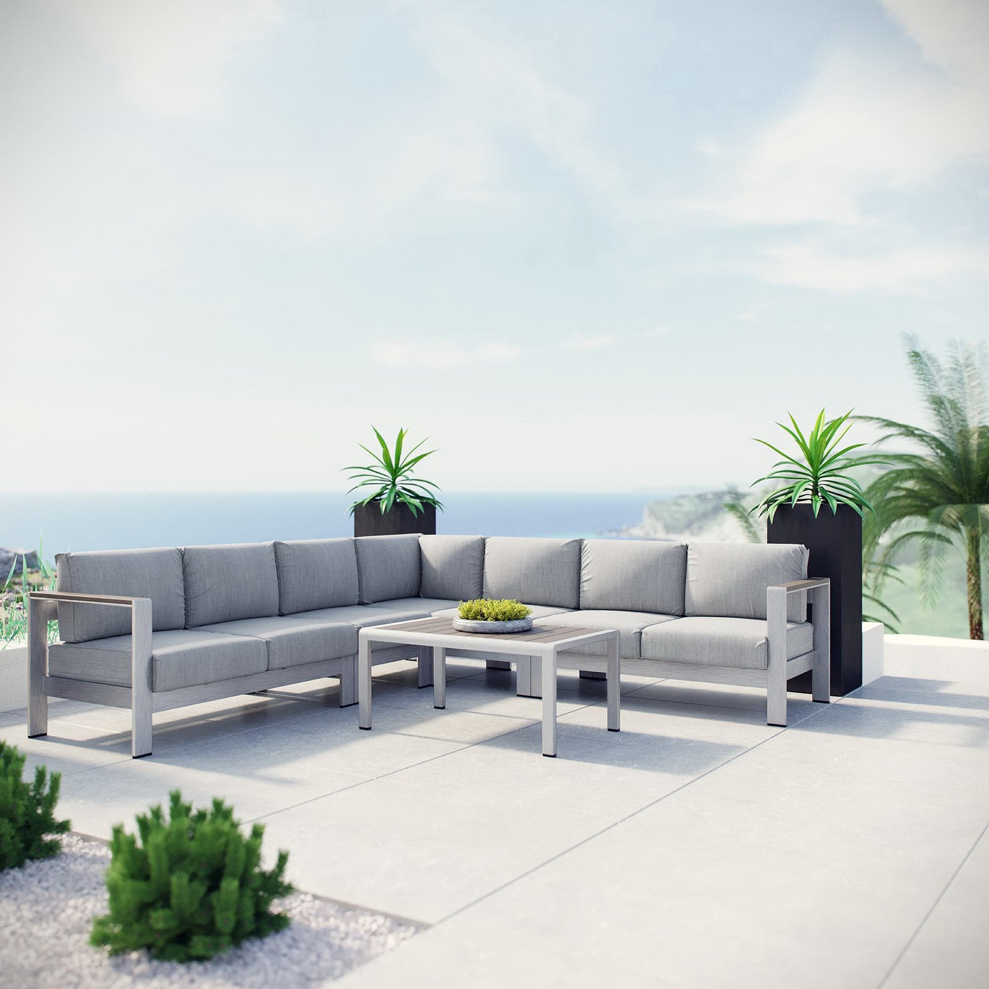 Modway Shore 6 Piece Outdoor Patio Aluminum Sectional Sofa Set