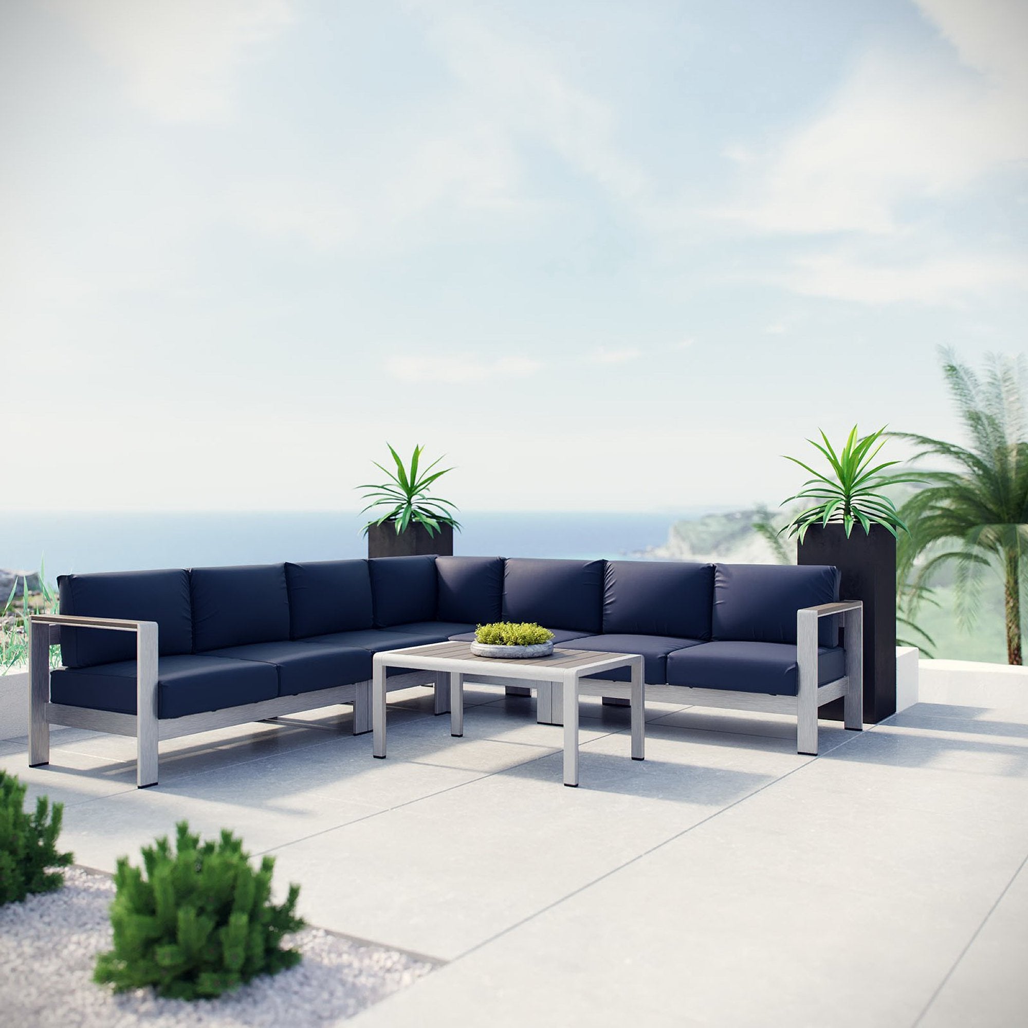 Modway Shore 6 Piece Outdoor Patio Aluminum Sectional Sofa Set